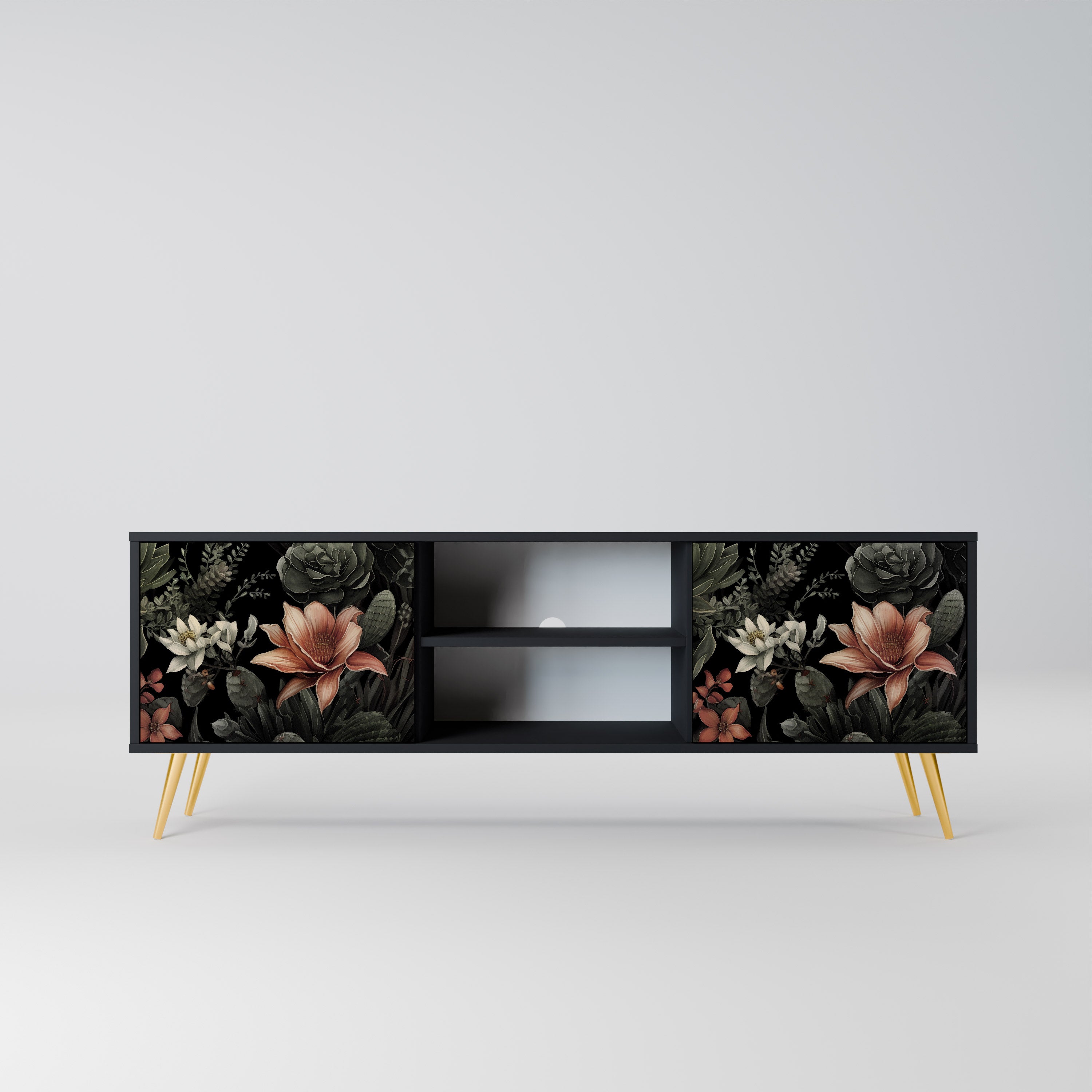 Mueble de TV SECRET VERDURE de 2 puertas con acabado negro