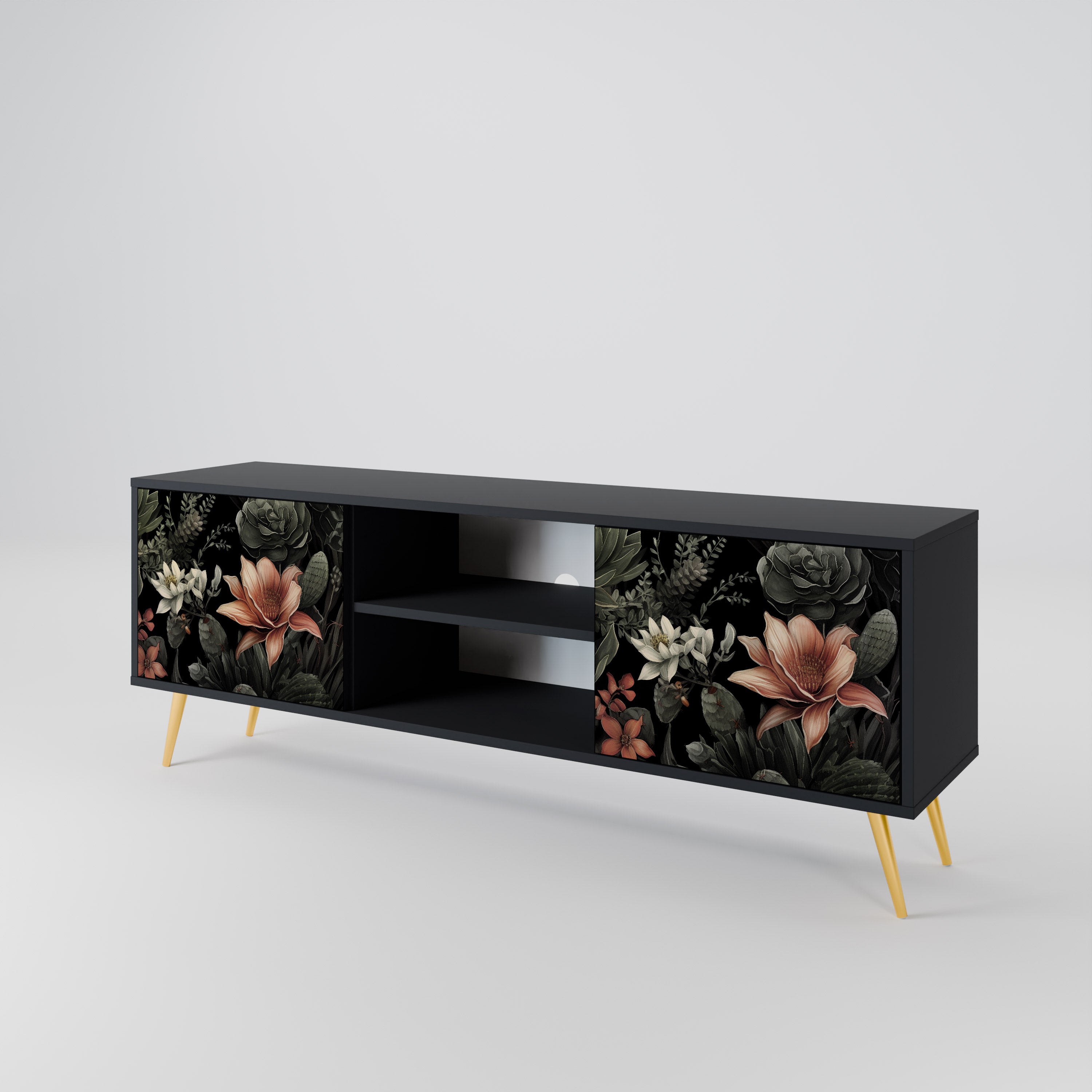 Mueble de TV SECRET VERDURE de 2 puertas con acabado negro