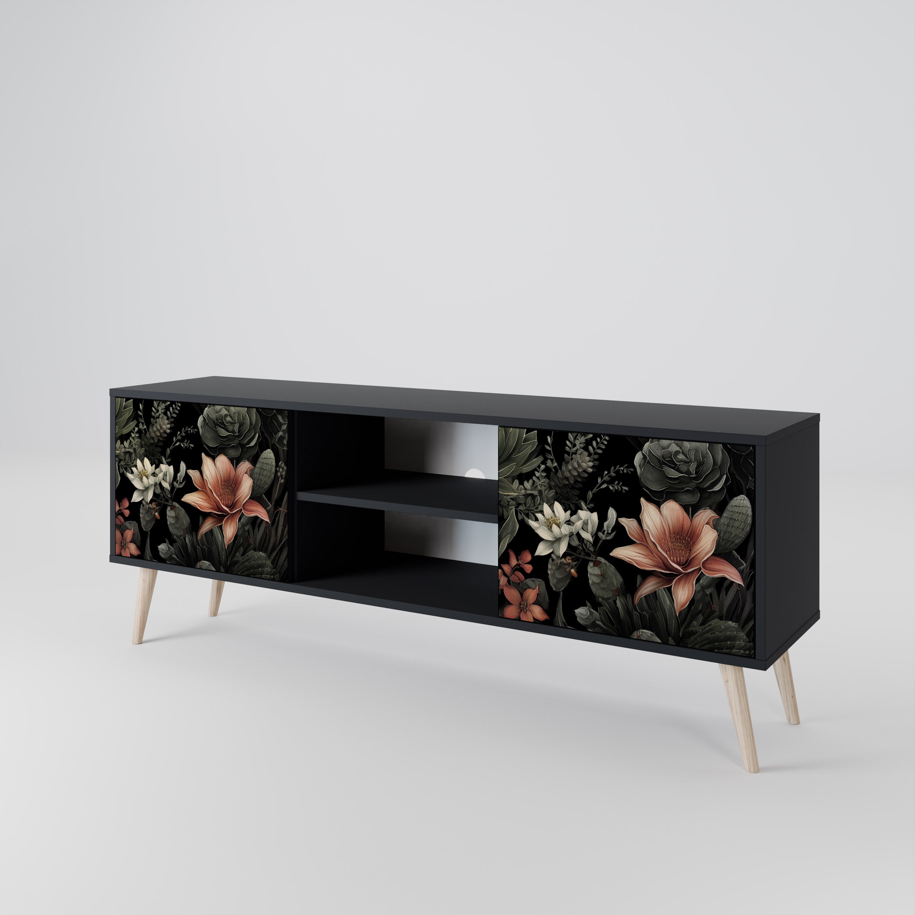 Mueble de TV SECRET VERDURE de 2 puertas con acabado negro