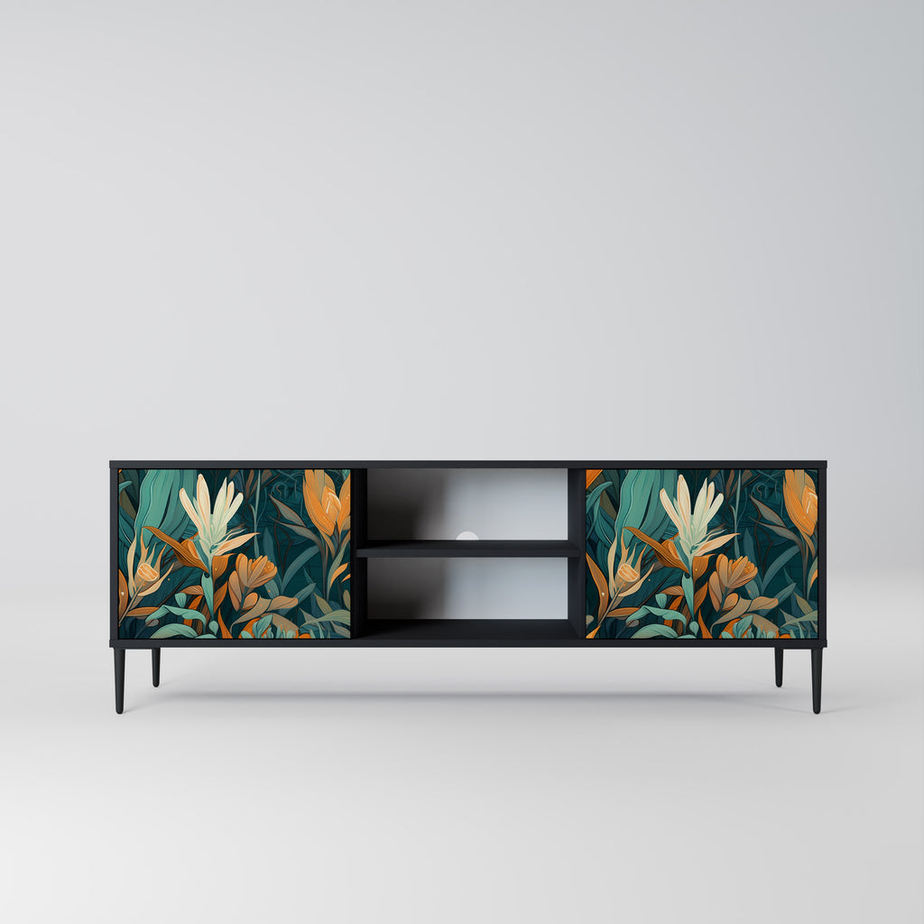 Mueble de TV de 2 puertas FLORAL SERENITY en acabado negro
