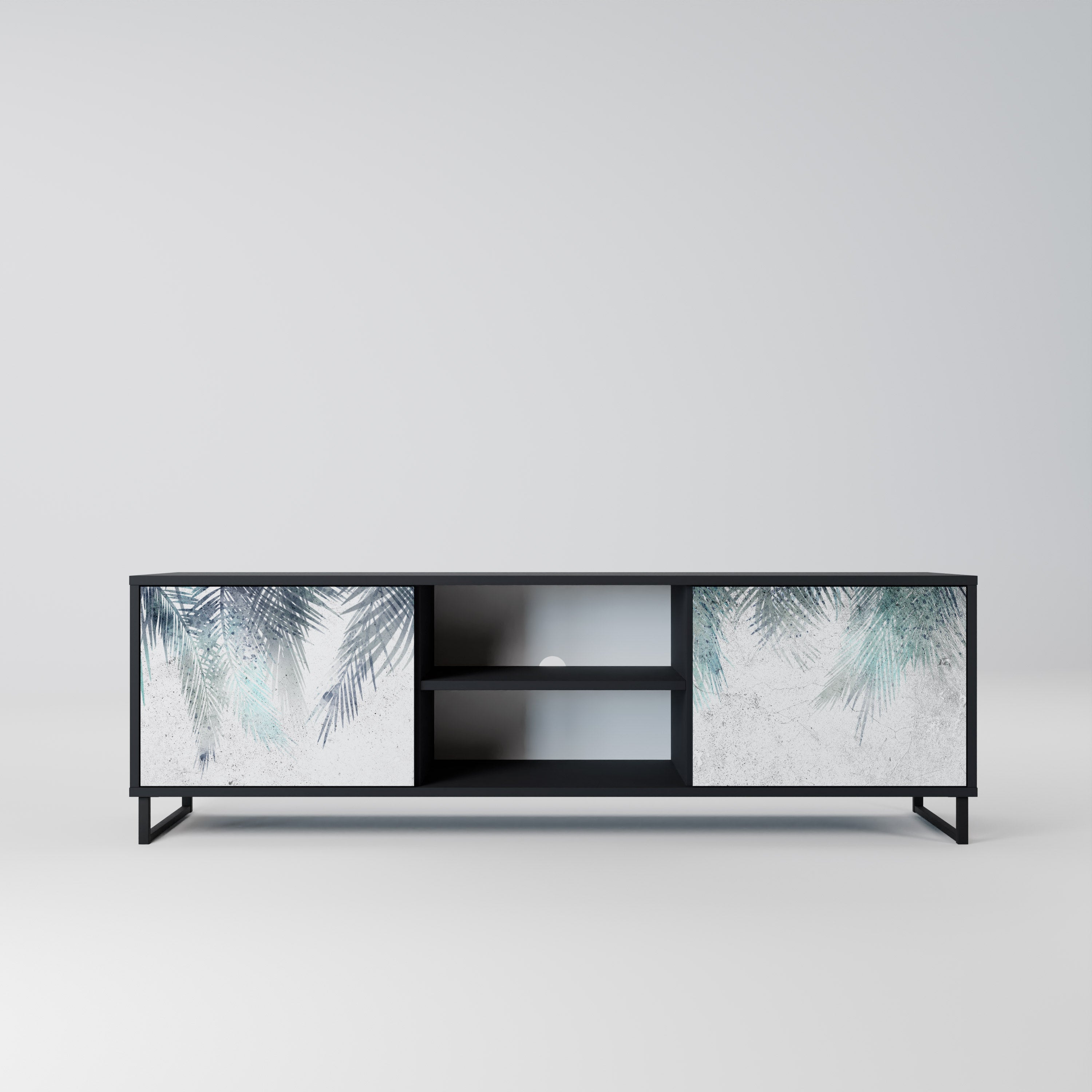 Mueble de TV de 2 puertas PALM VEIL con acabado negro