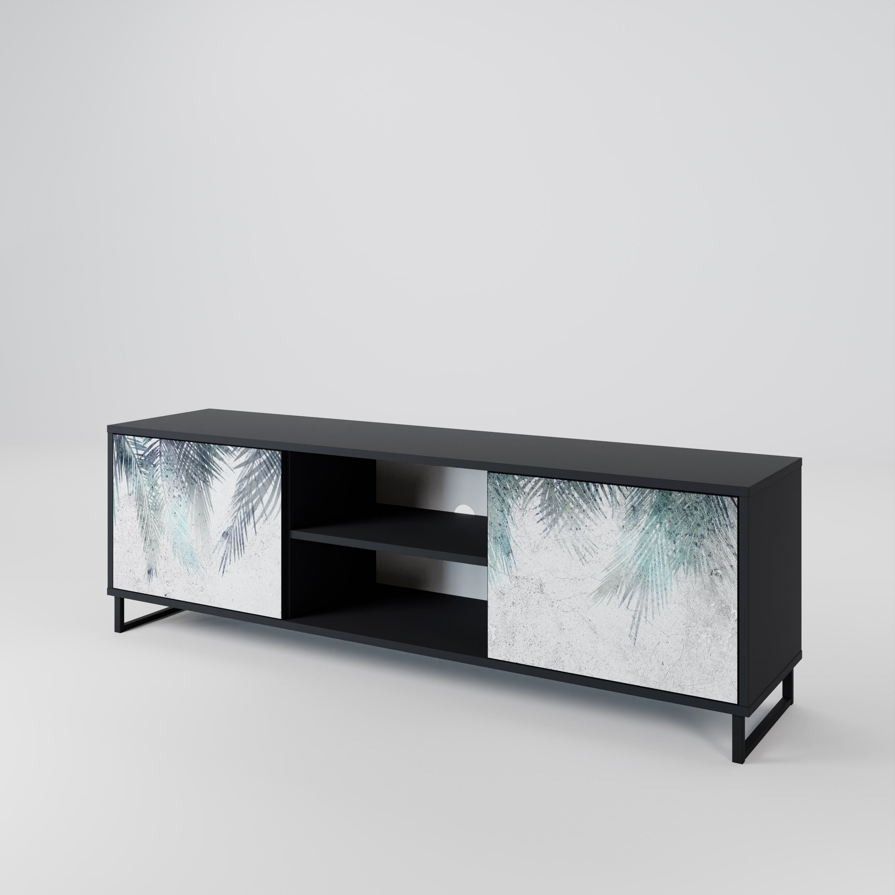 Mueble de TV de 2 puertas PALM VEIL con acabado negro