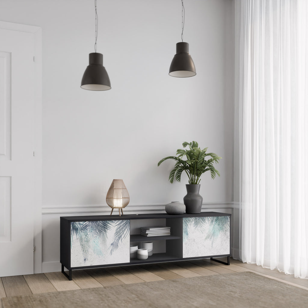 Mueble de TV de 2 puertas PALM VEIL con acabado negro