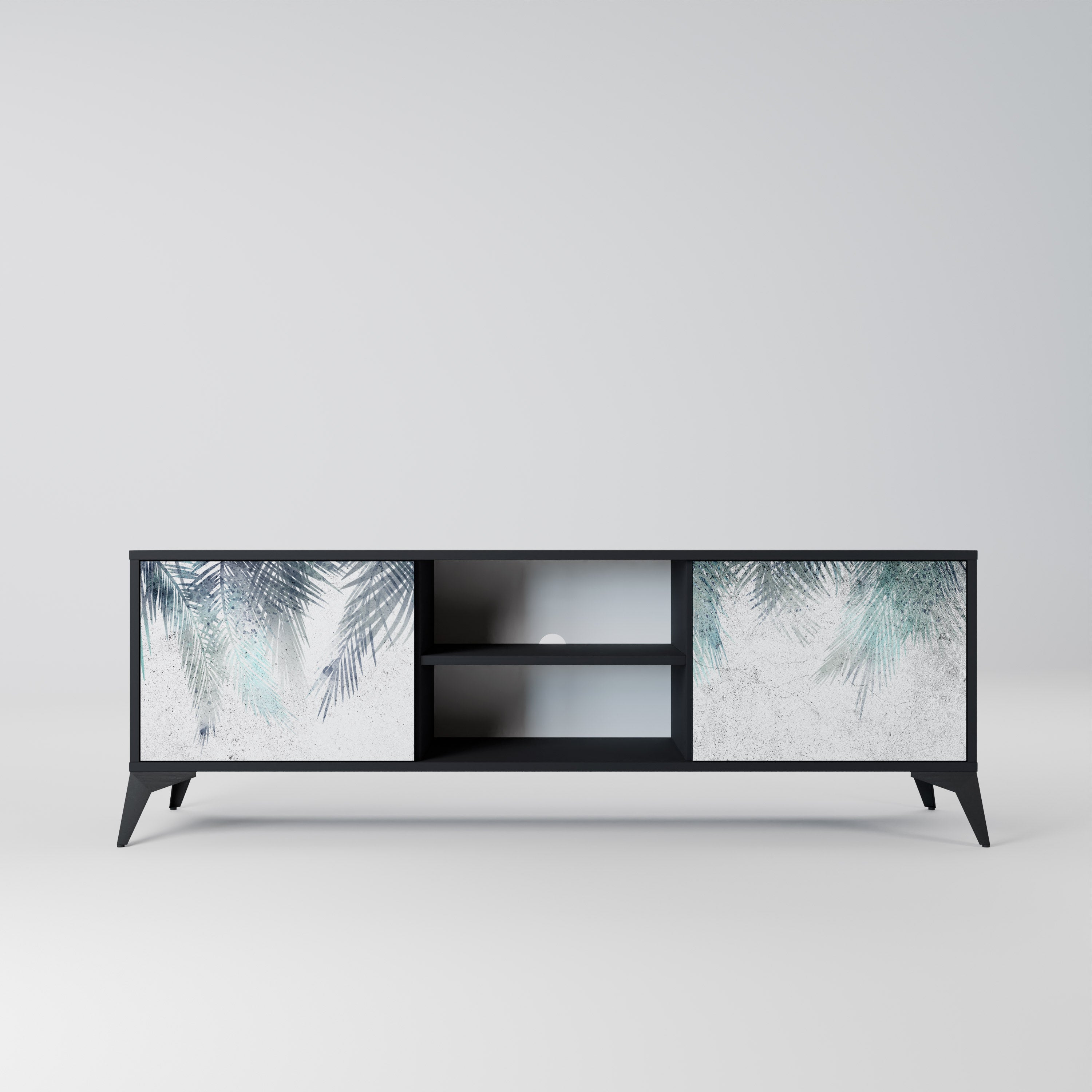 Mueble de TV de 2 puertas PALM VEIL con acabado negro