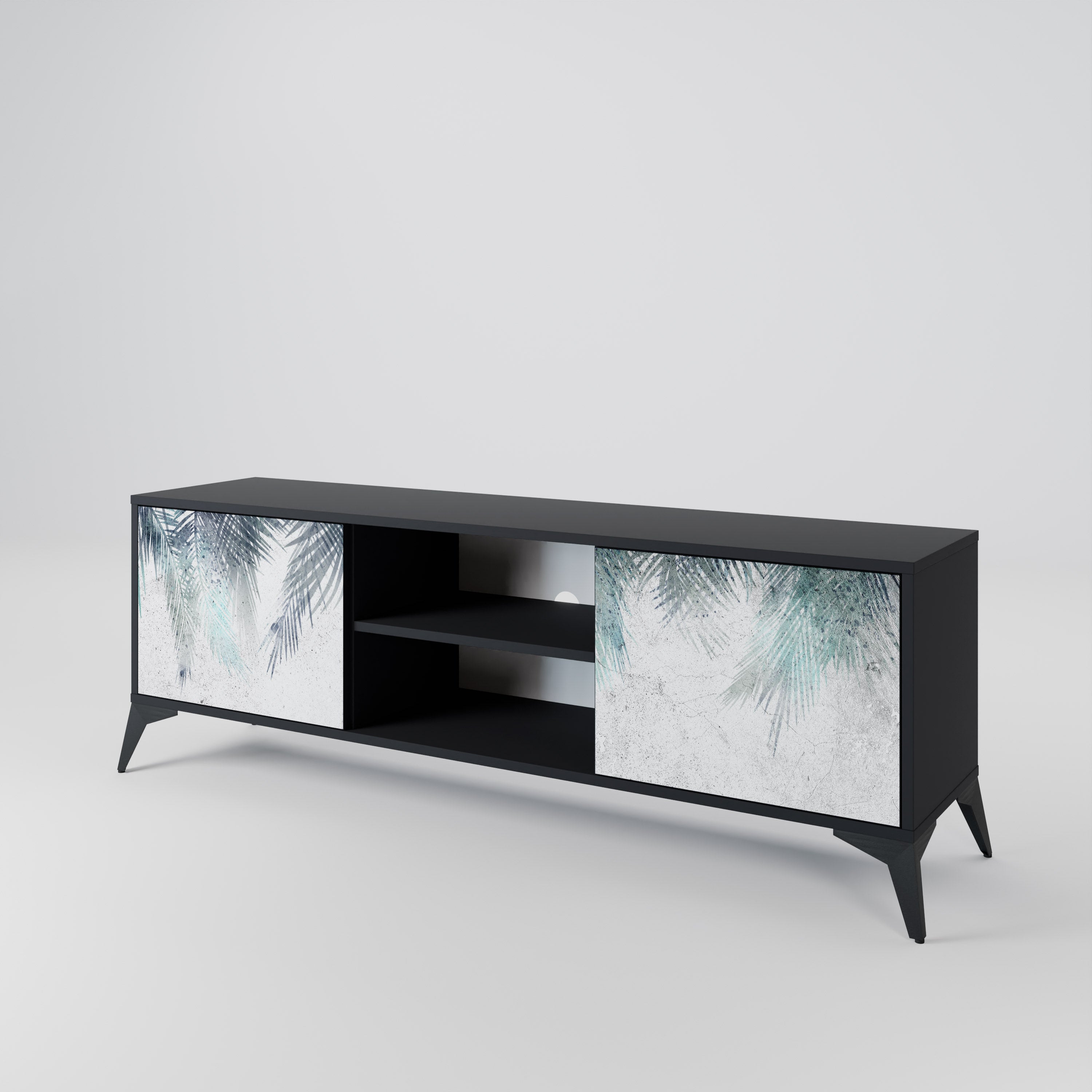 Mueble de TV de 2 puertas PALM VEIL con acabado negro