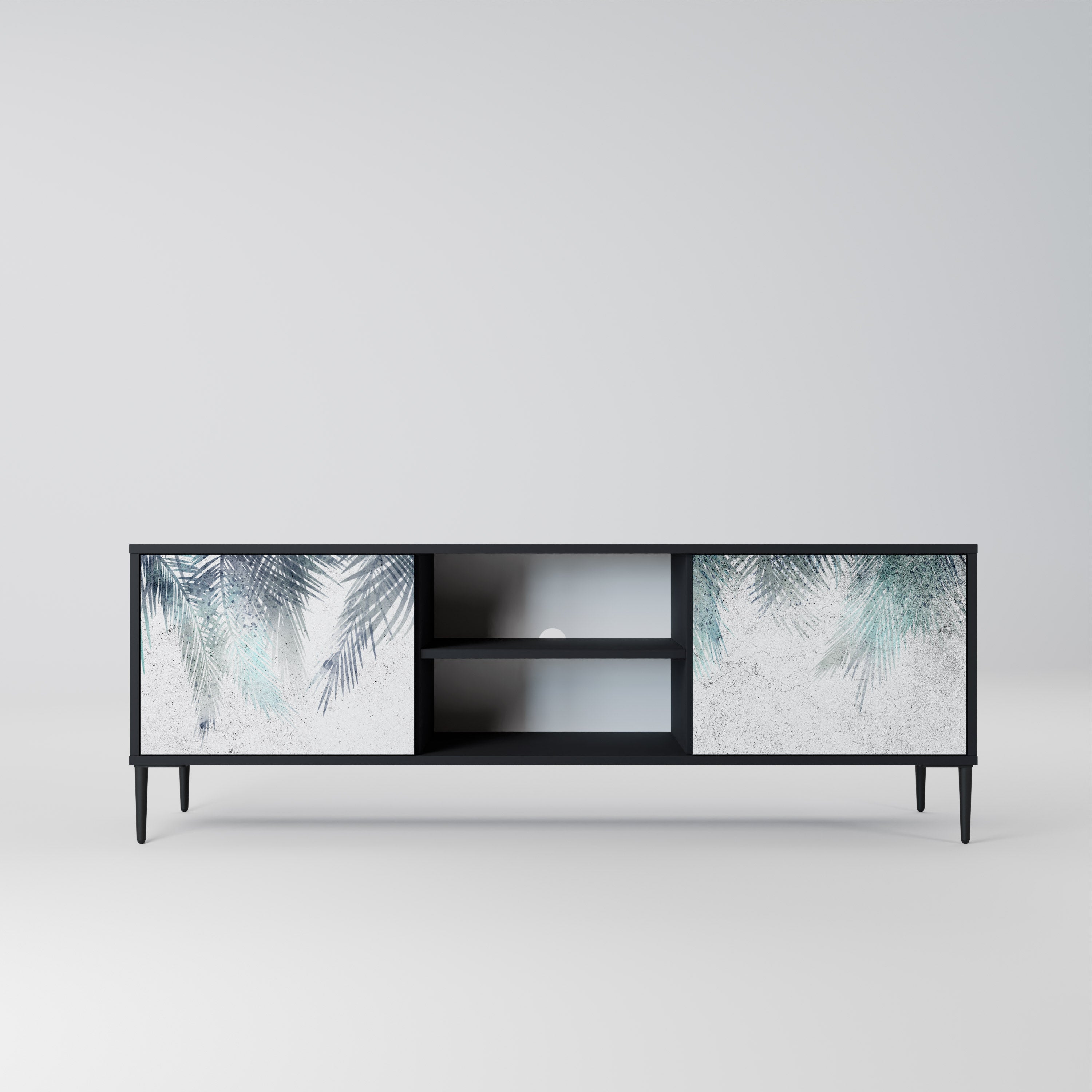 Mueble de TV de 2 puertas PALM VEIL con acabado negro