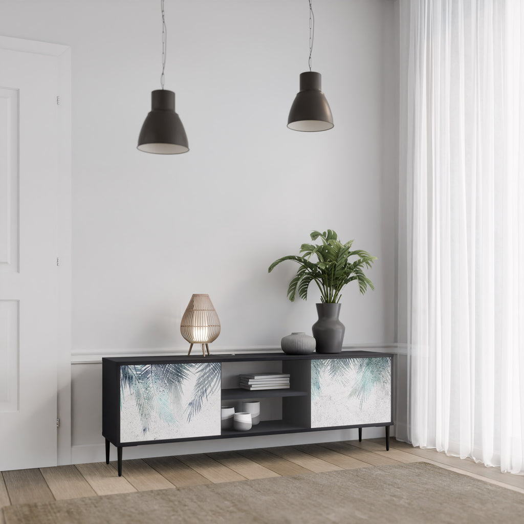 Mueble de TV de 2 puertas PALM VEIL con acabado negro
