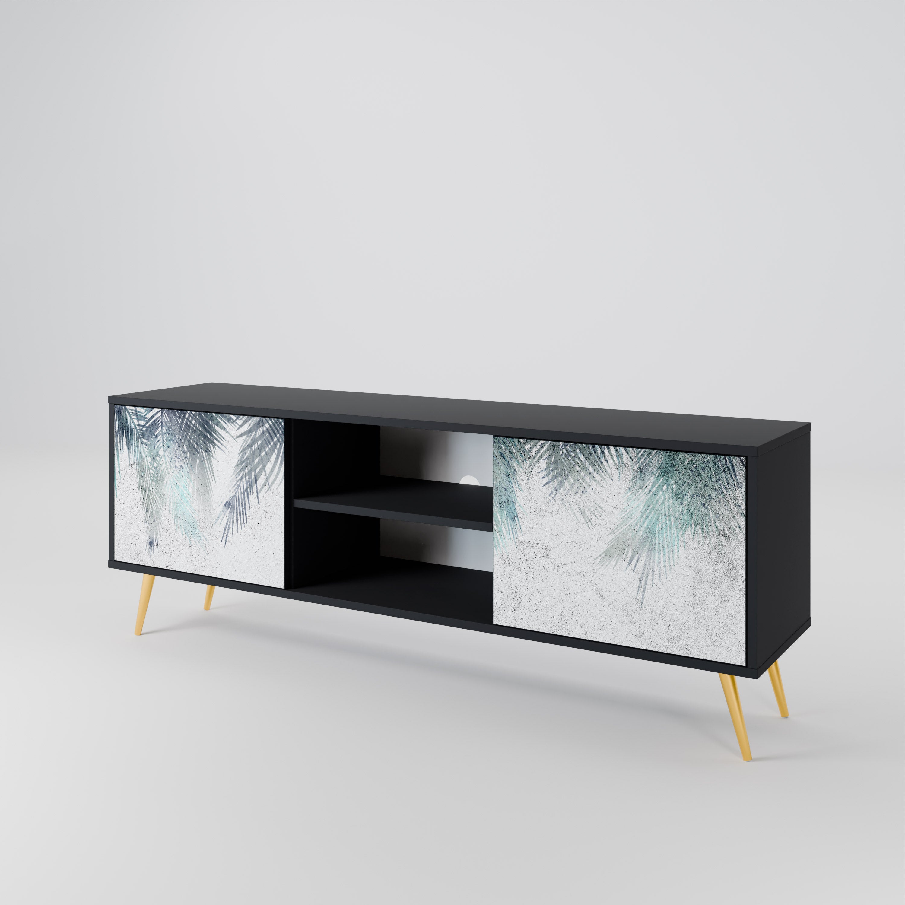 Mueble de TV de 2 puertas PALM VEIL con acabado negro
