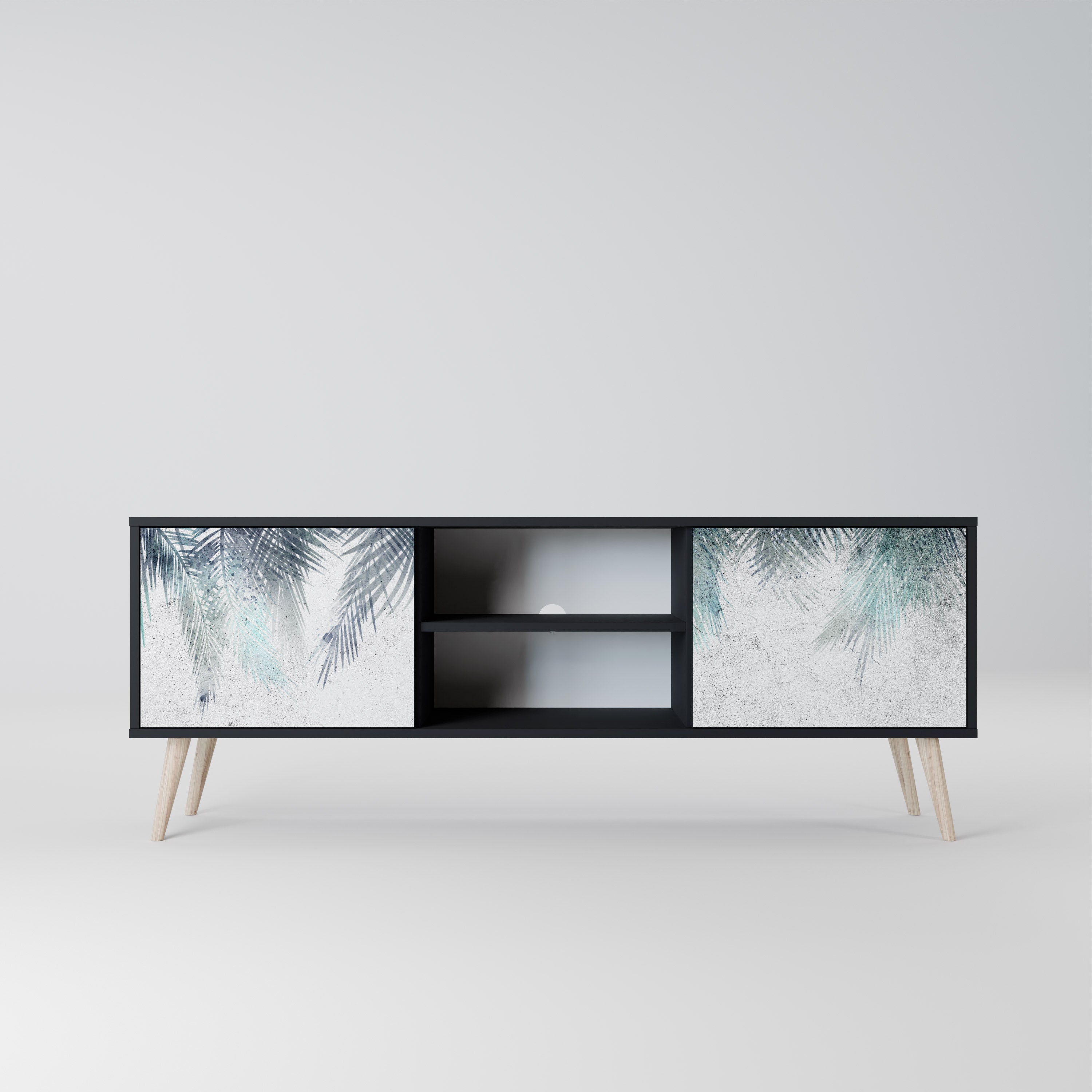 Mueble de TV de 2 puertas PALM VEIL con acabado negro