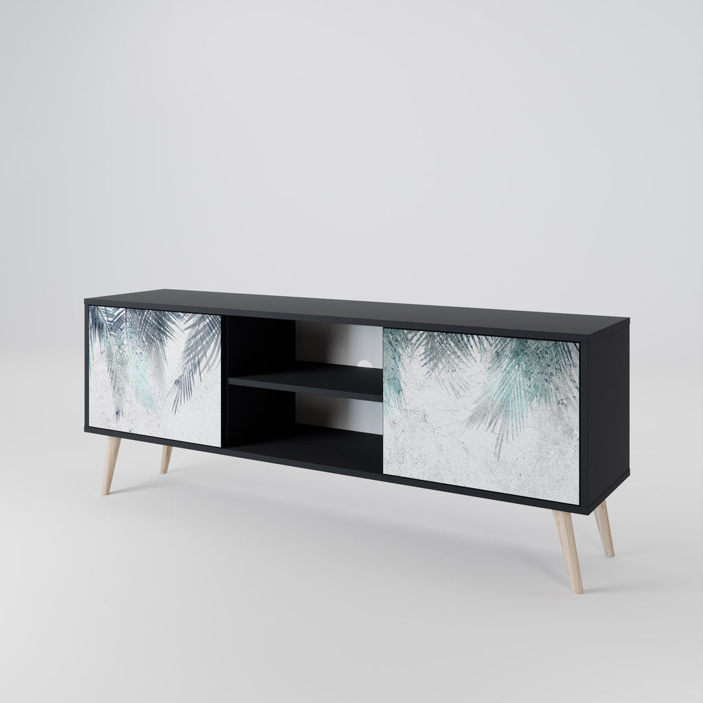 Mueble de TV de 2 puertas PALM VEIL con acabado negro