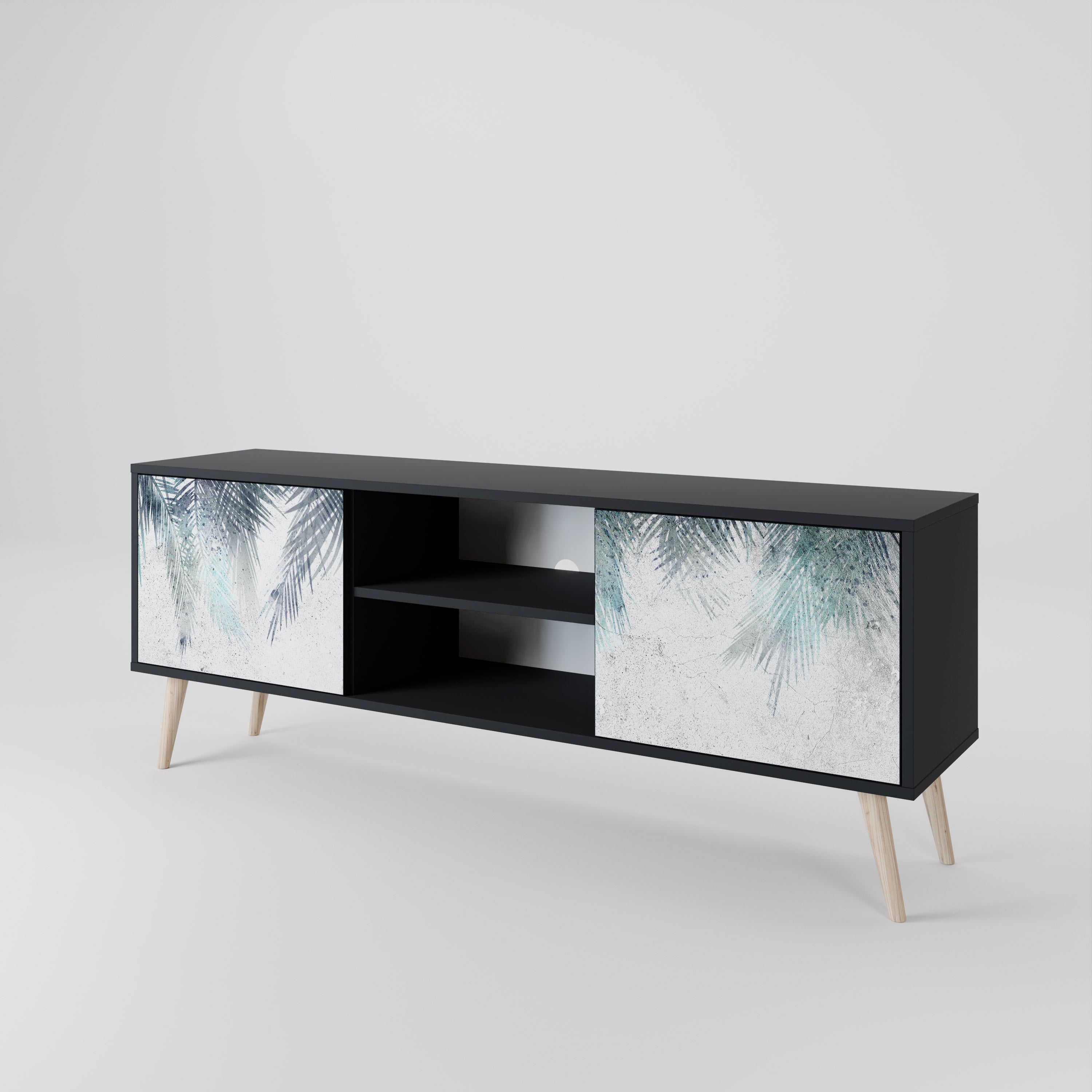 Mueble de TV de 2 puertas PALM VEIL con acabado negro