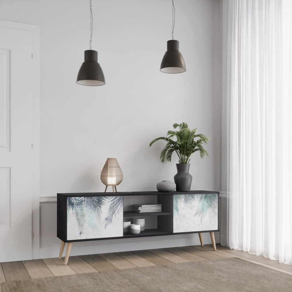 Mueble de TV de 2 puertas PALM VEIL con acabado negro