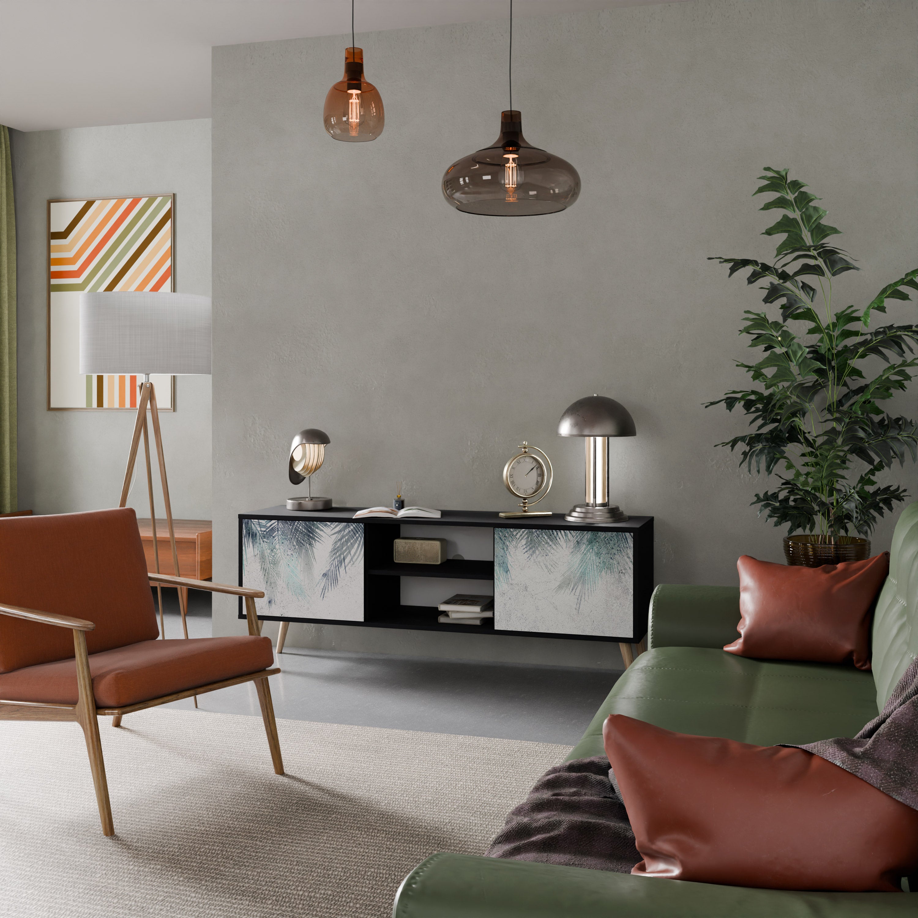 Mueble de TV de 2 puertas PALM VEIL con acabado negro