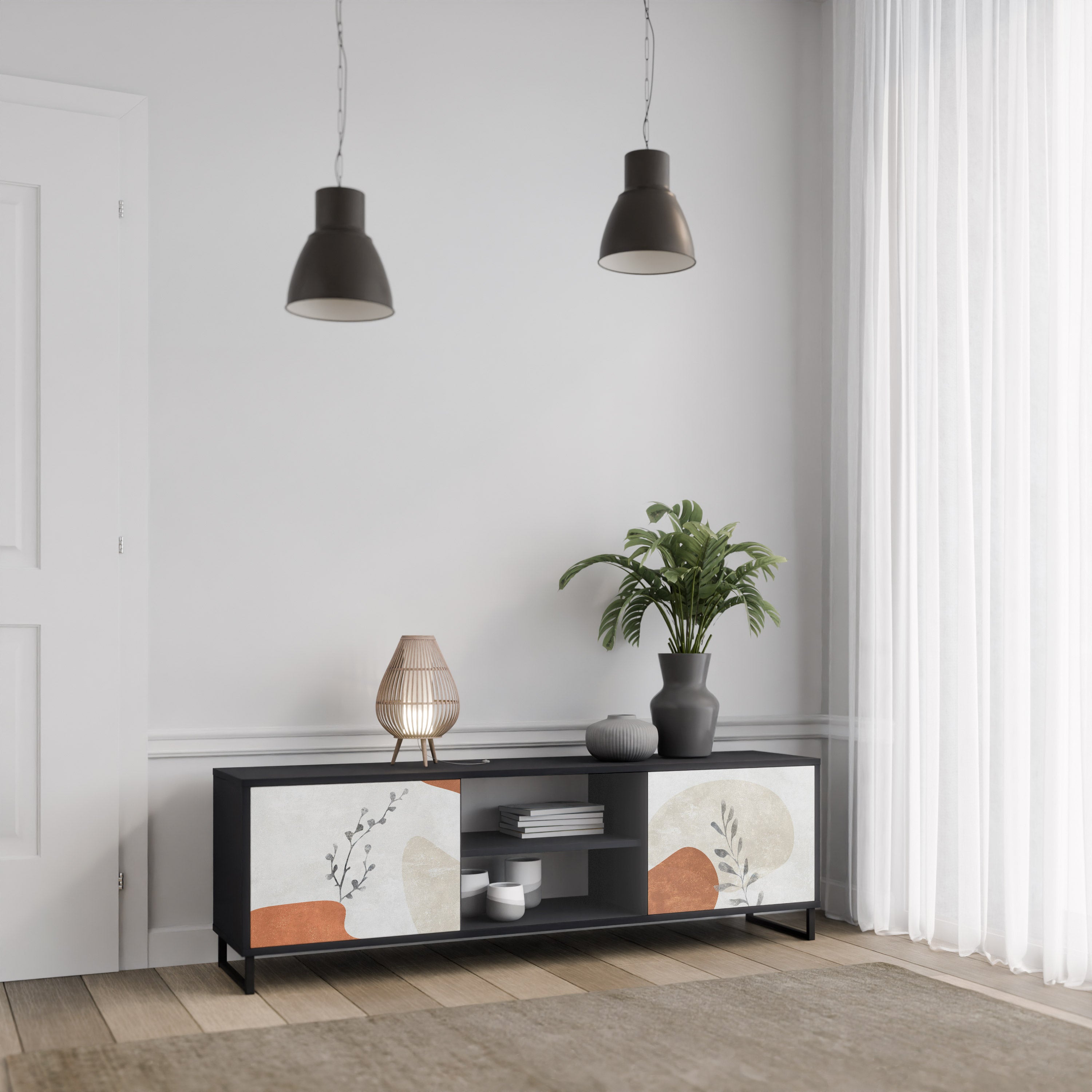 Mueble de TV TRANQUIL TWIG de 2 puertas con acabado negro