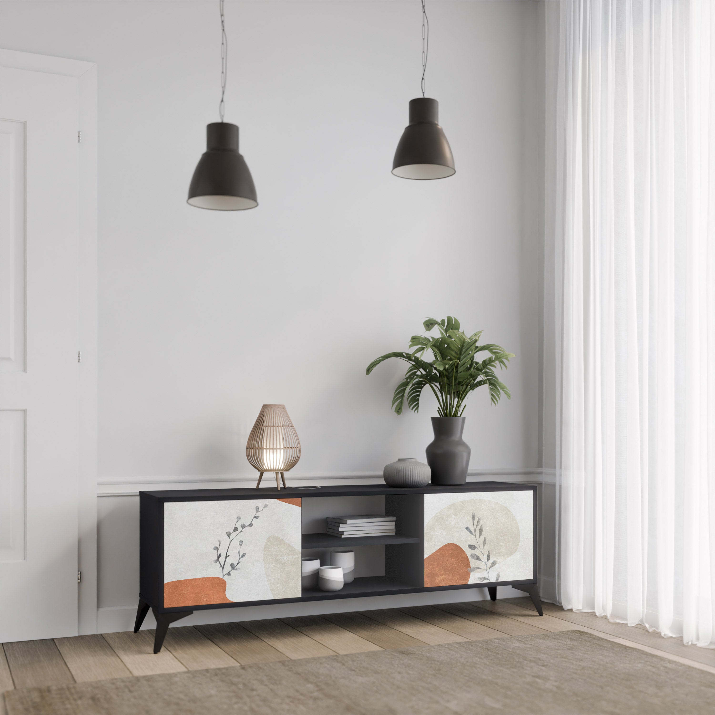 Mueble de TV TRANQUIL TWIG de 2 puertas con acabado negro