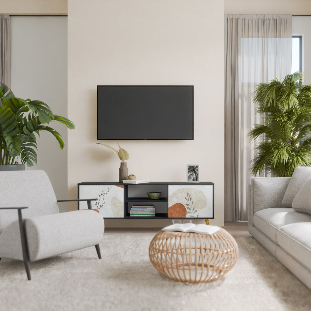 Mueble de TV TRANQUIL TWIG de 2 puertas con acabado negro