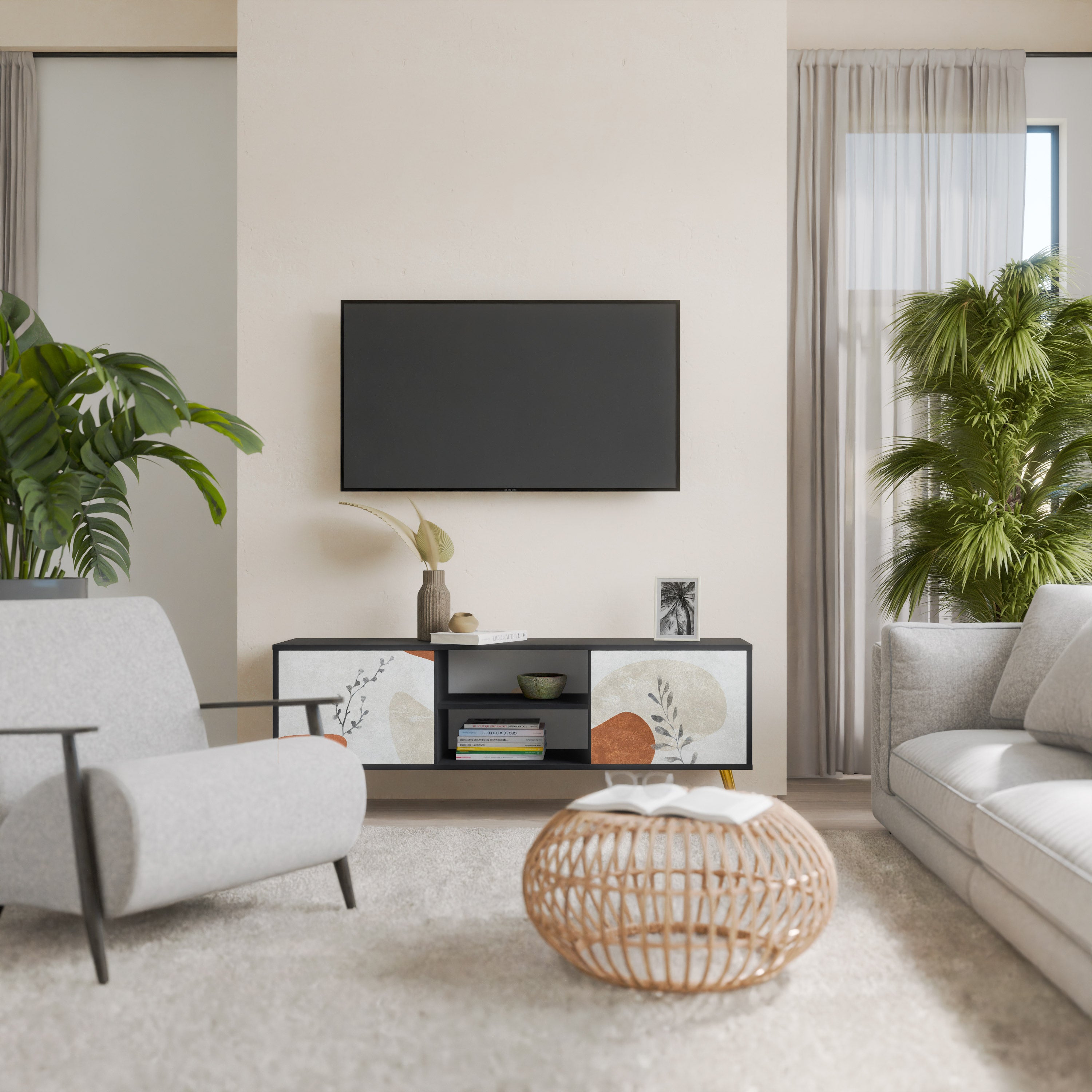 Mueble de TV TRANQUIL TWIG de 2 puertas con acabado negro