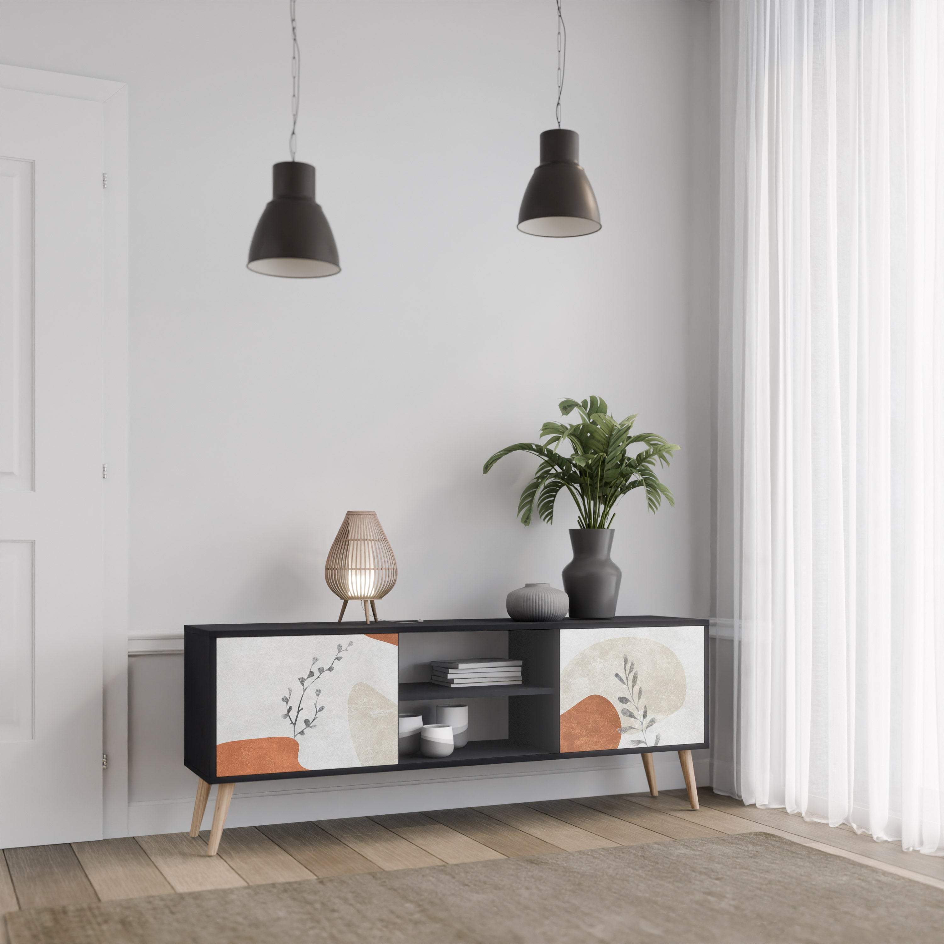Mueble de TV TRANQUIL TWIG de 2 puertas con acabado negro