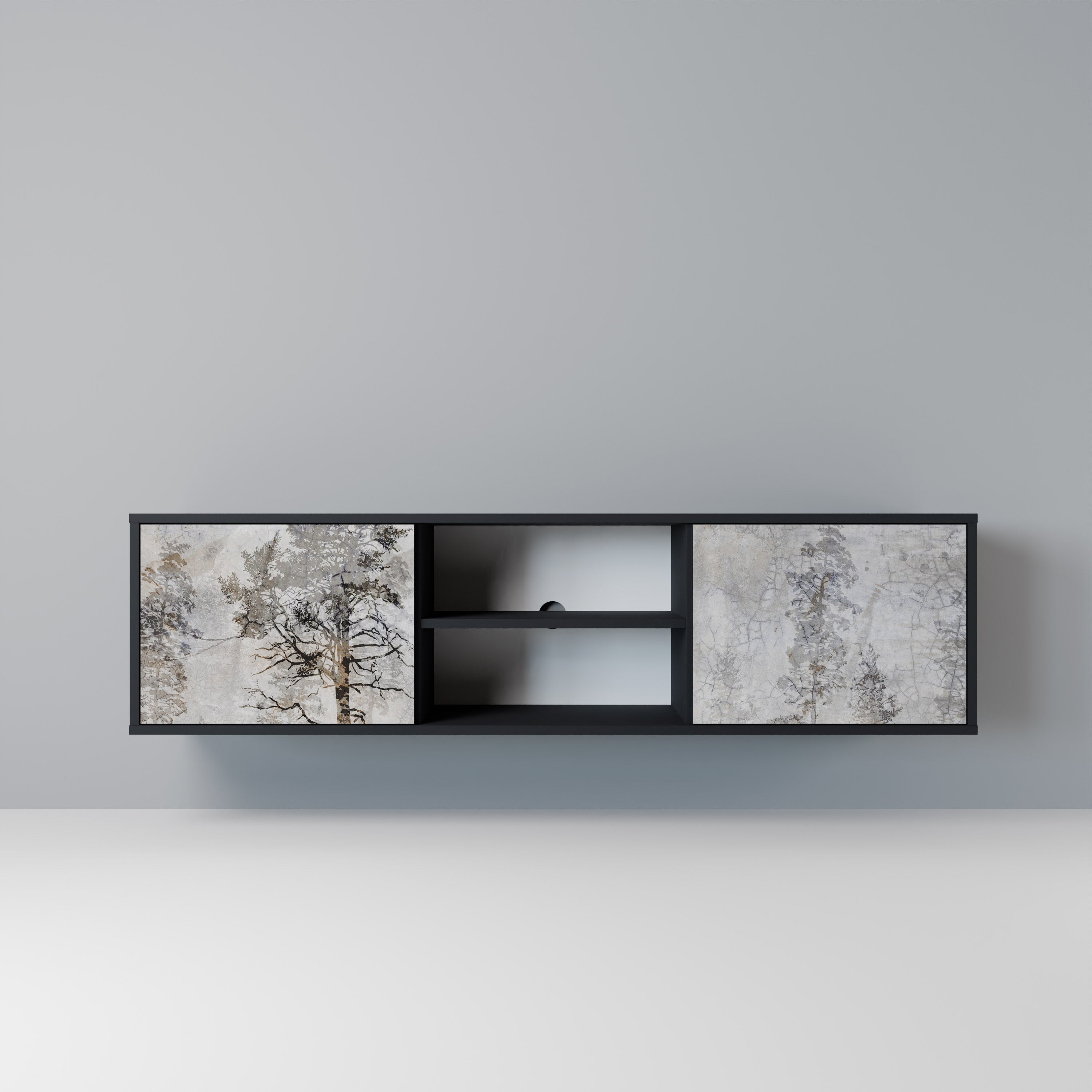 Mueble de TV de 2 puertas FADE IN THE TREES con acabado negro