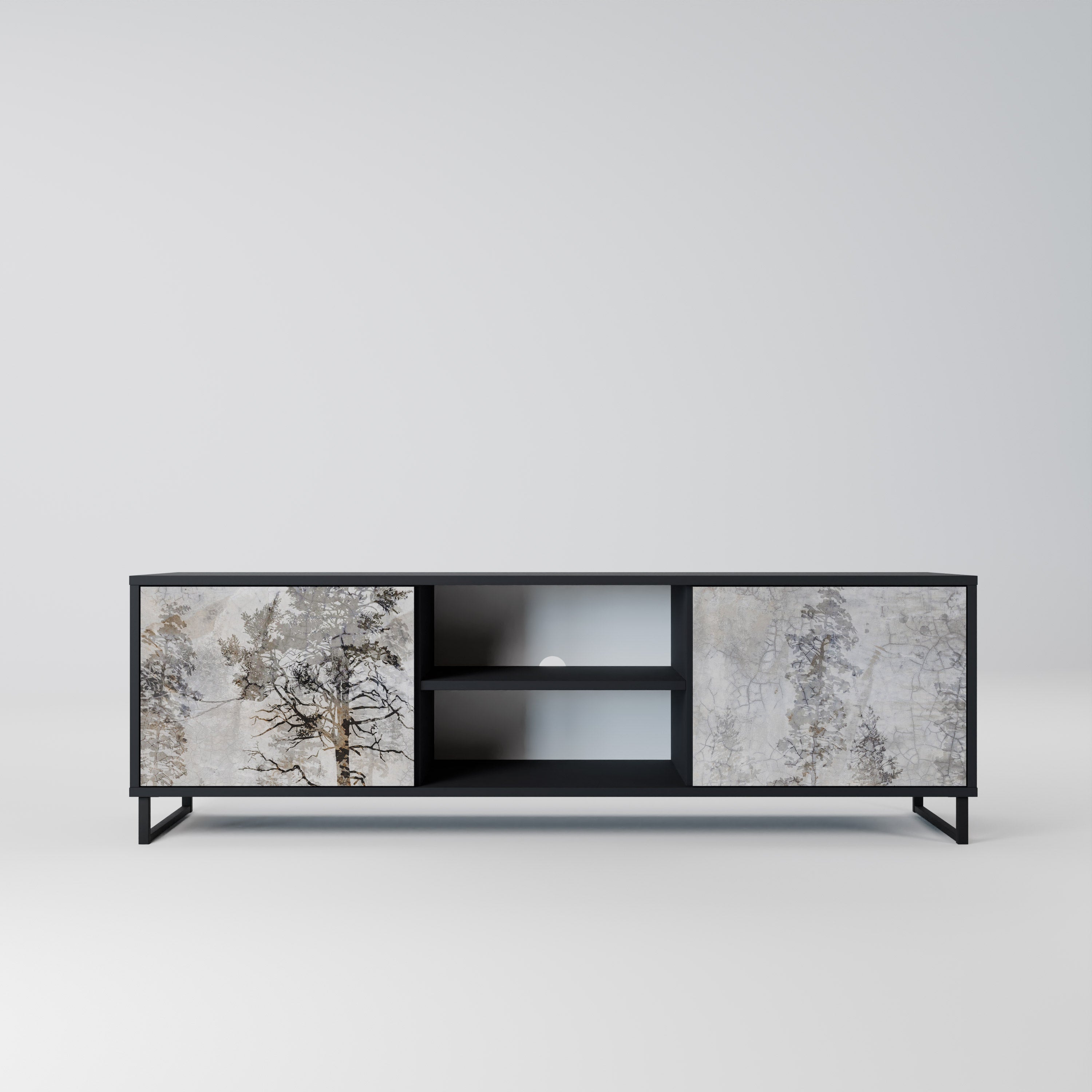Mueble de TV de 2 puertas FADE IN THE TREES con acabado negro