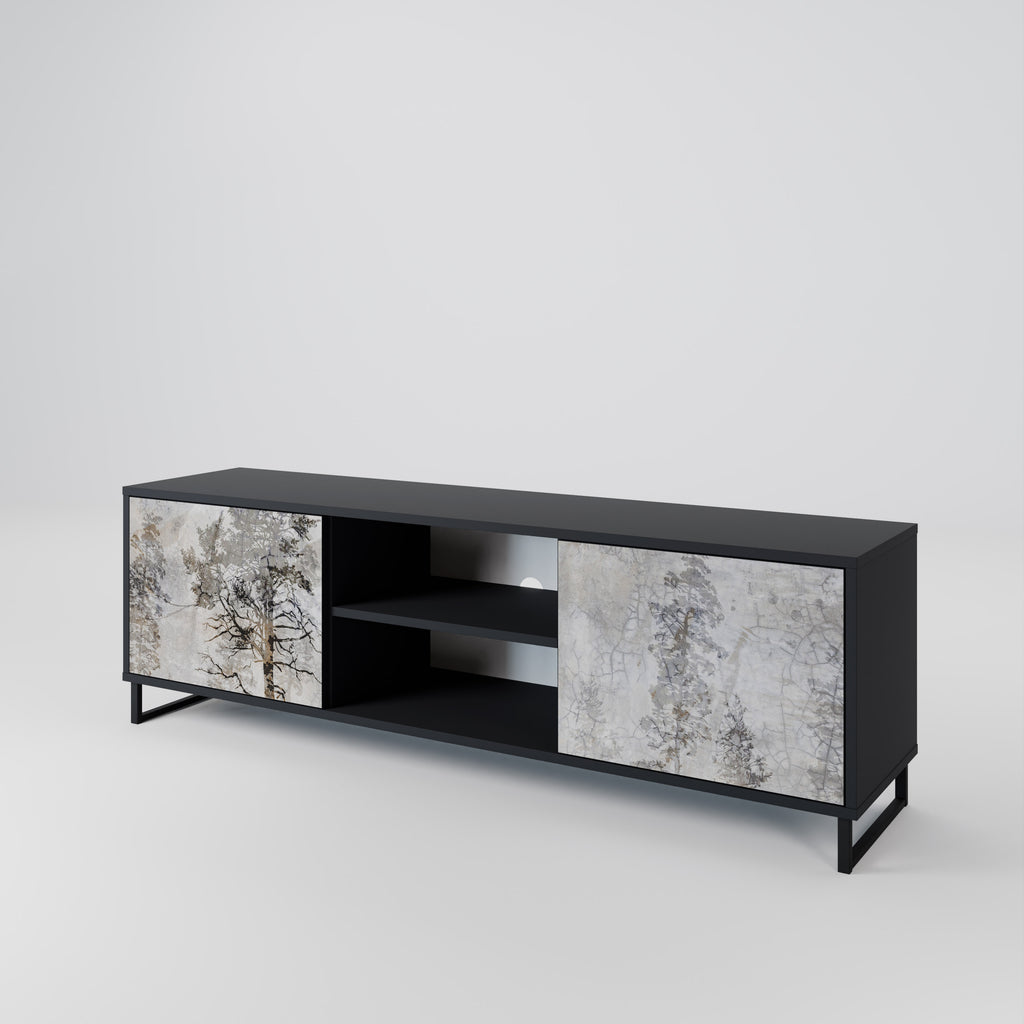 Mueble de TV de 2 puertas FADE IN THE TREES con acabado negro