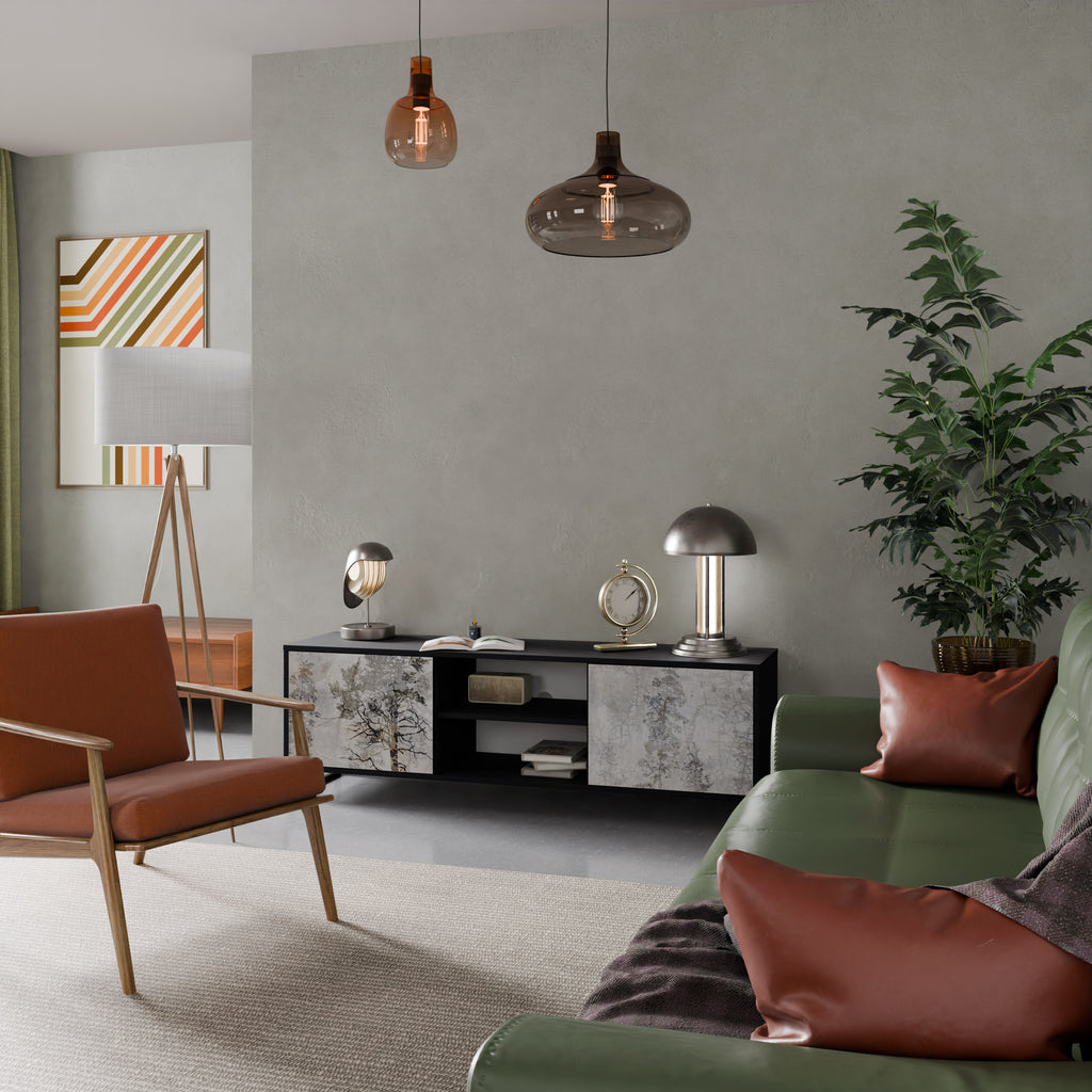 Mueble de TV de 2 puertas FADE IN THE TREES con acabado negro