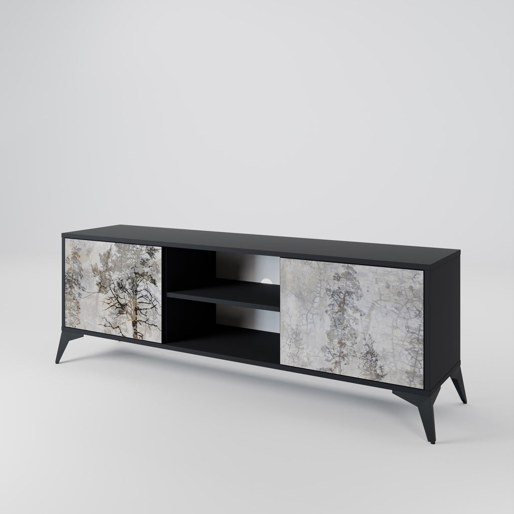 Mueble de TV de 2 puertas FADE IN THE TREES con acabado negro