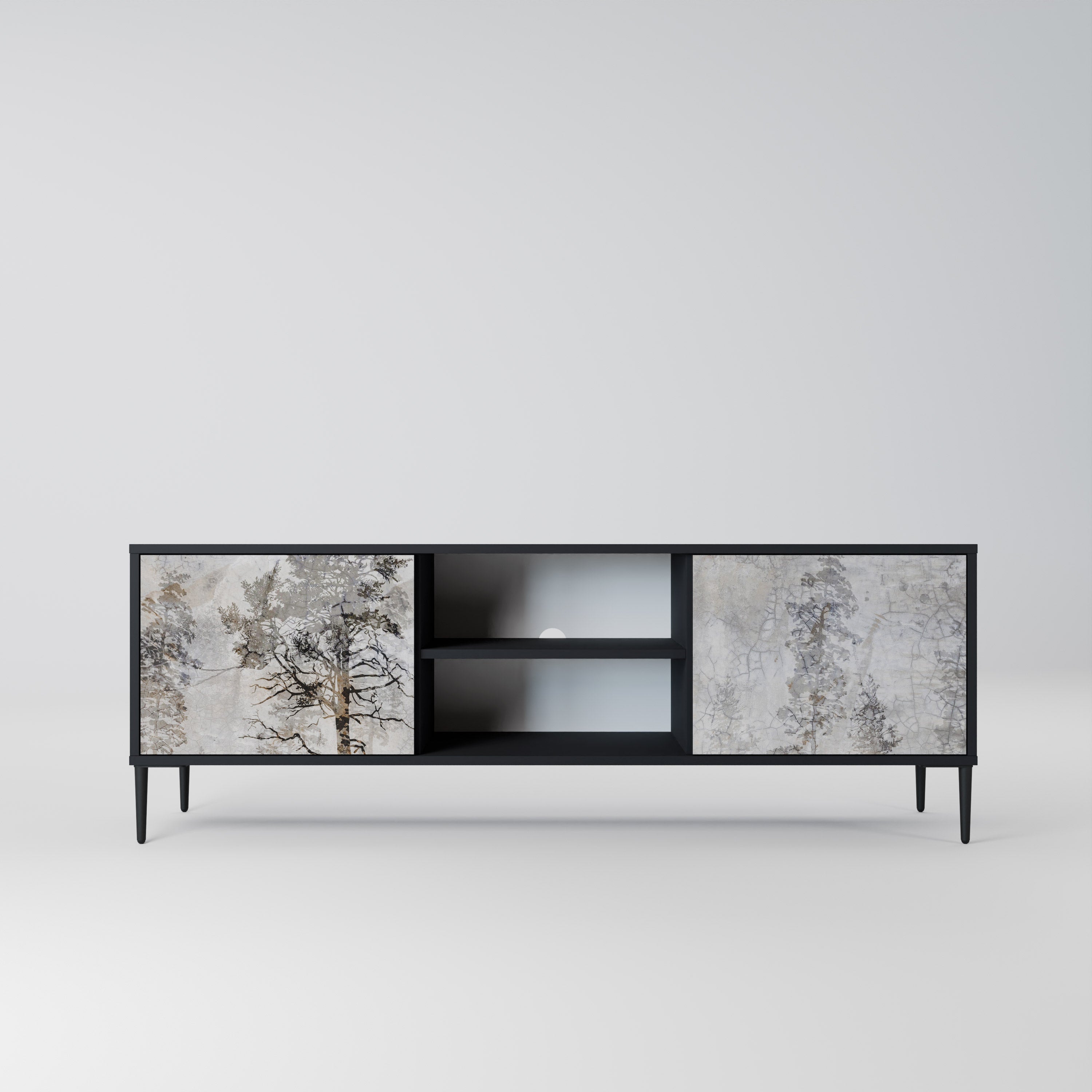 Mueble de TV de 2 puertas FADE IN THE TREES con acabado negro
