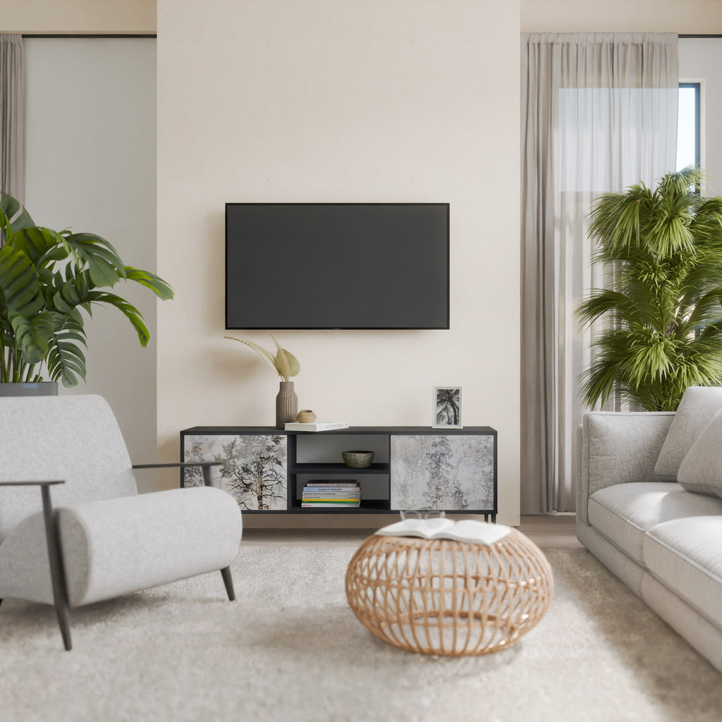 Mueble de TV de 2 puertas FADE IN THE TREES con acabado negro