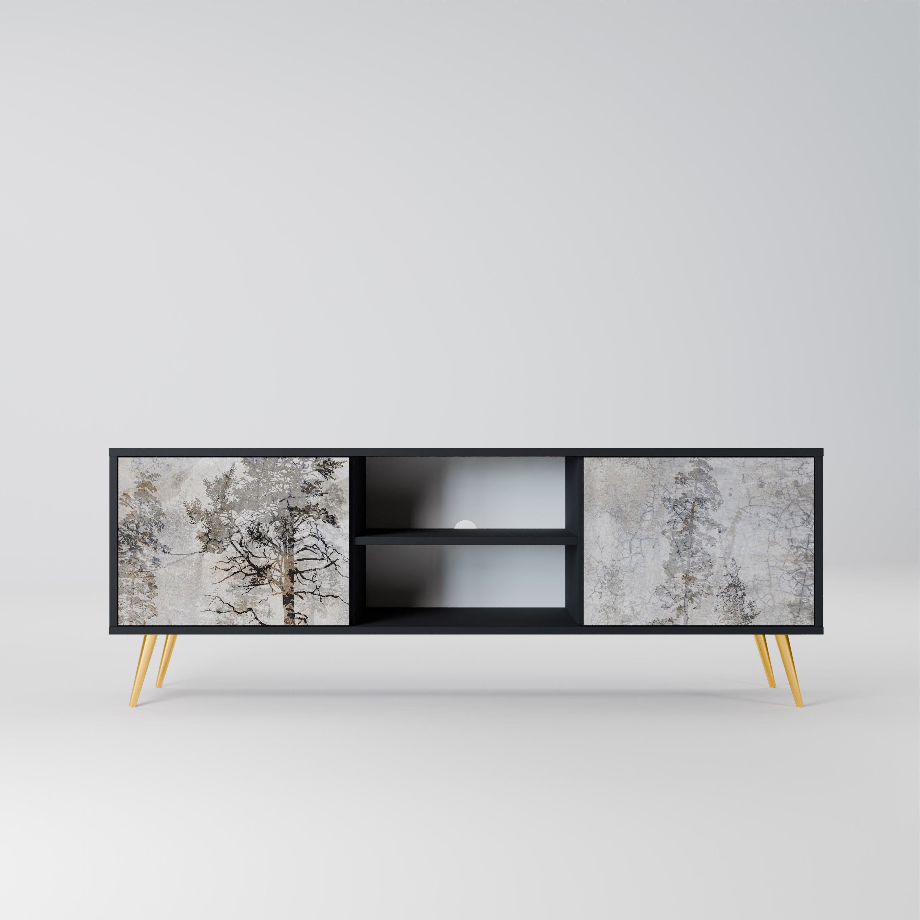Mueble de TV de 2 puertas FADE IN THE TREES con acabado negro