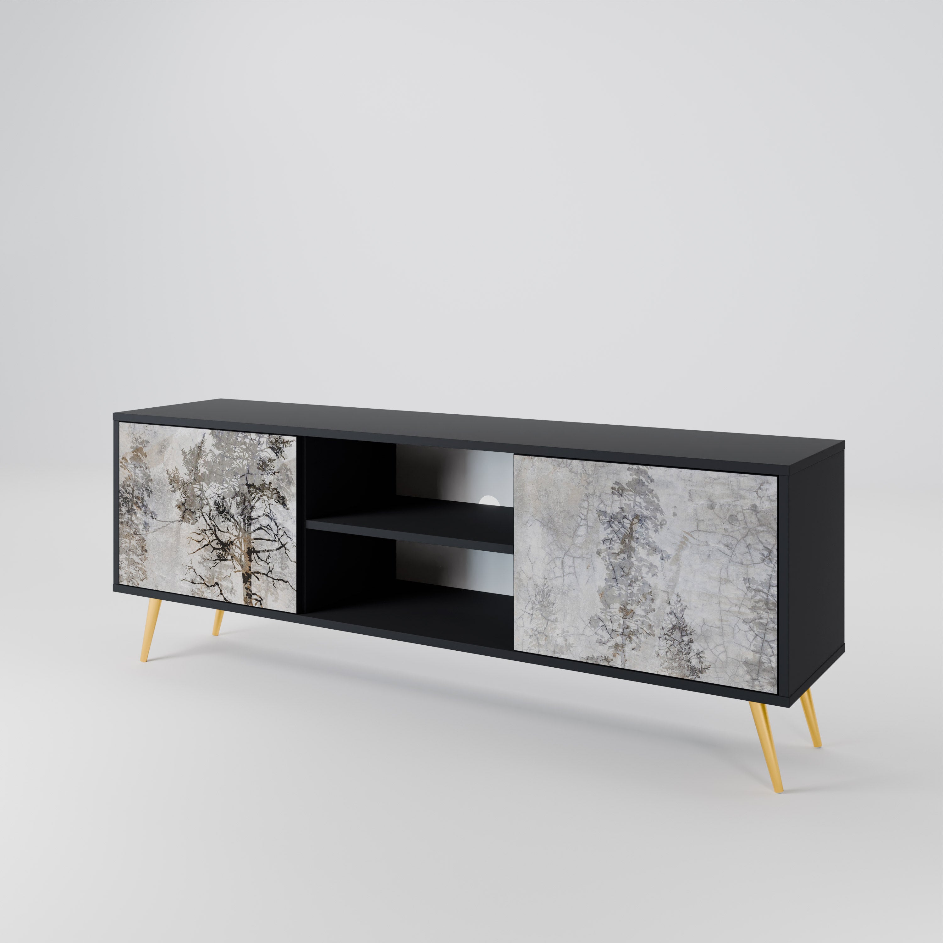 Mueble de TV de 2 puertas FADE IN THE TREES con acabado negro