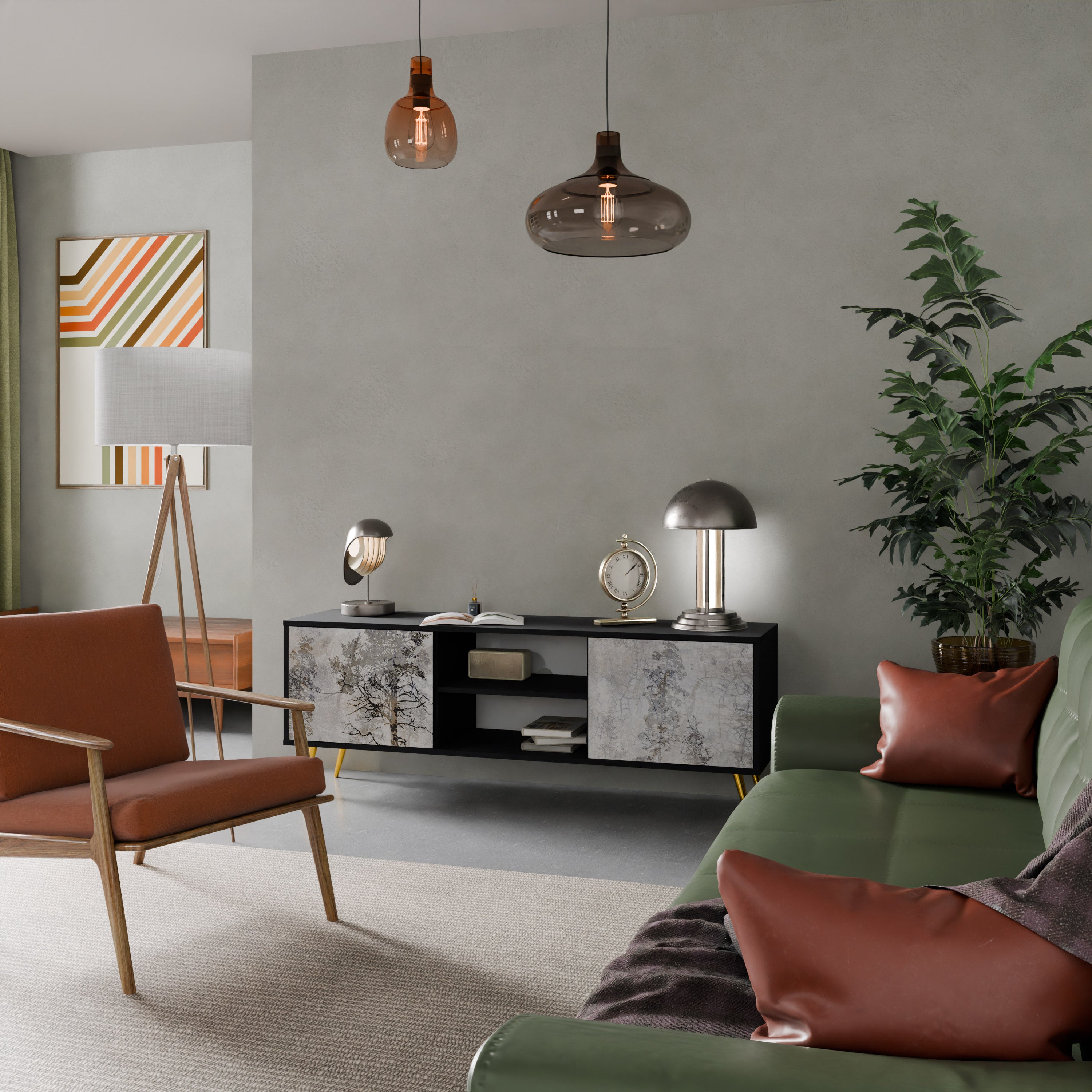 Mueble de TV de 2 puertas FADE IN THE TREES con acabado negro