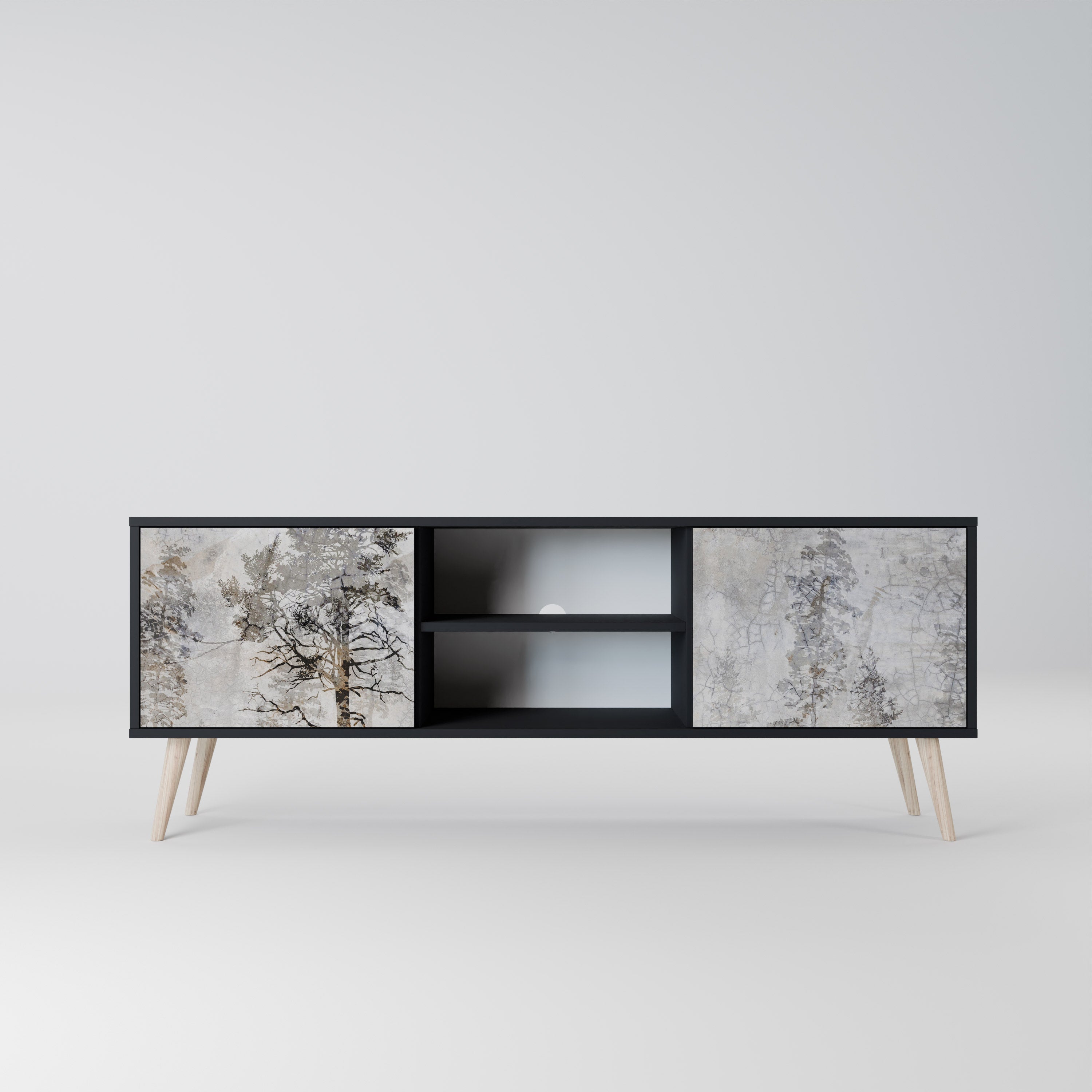 Mueble de TV de 2 puertas FADE IN THE TREES con acabado negro