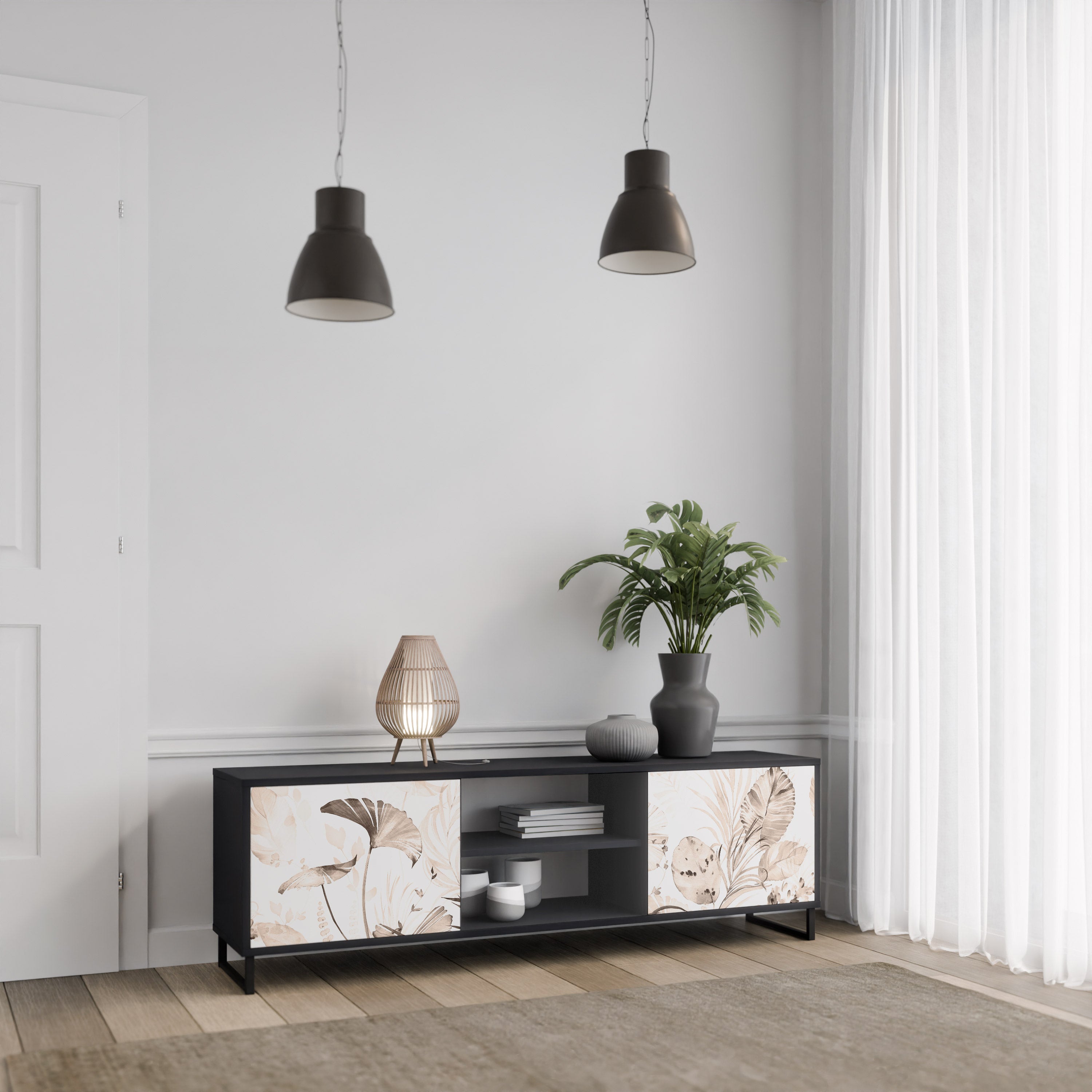 Mueble de TV de 2 puertas WILD TENDERNESS en acabado negro