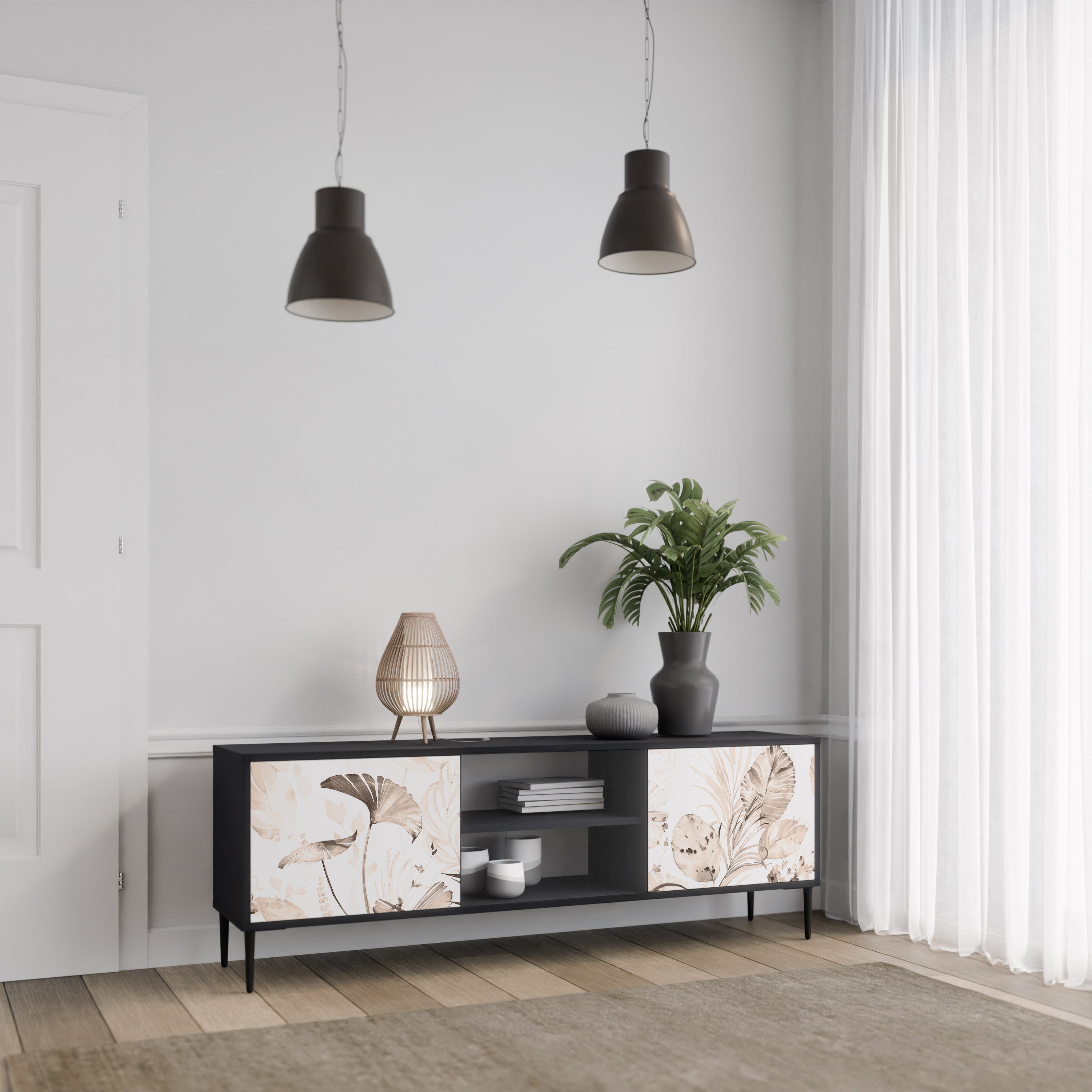 Mueble de TV de 2 puertas WILD TENDERNESS en acabado negro