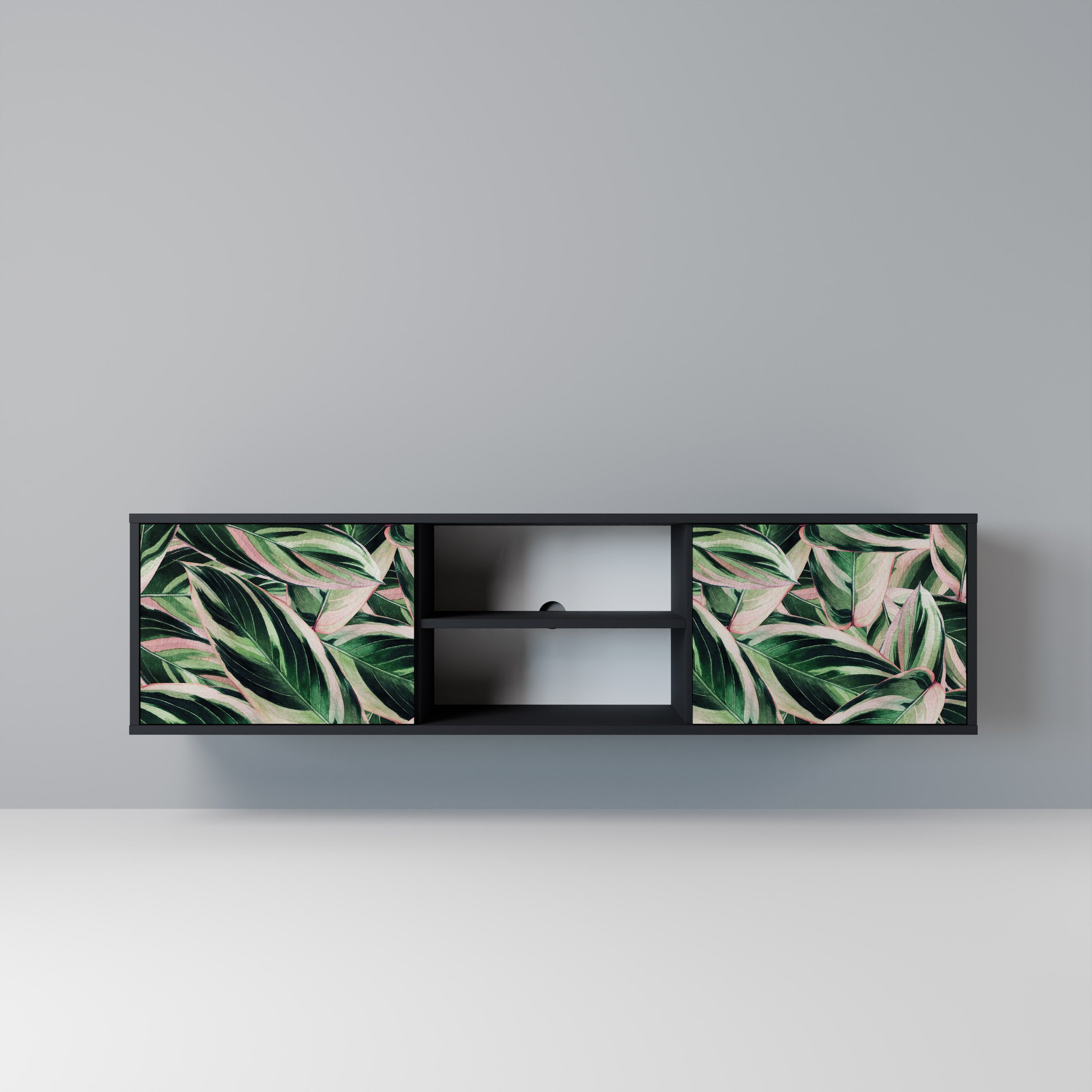 Mueble de TV de 2 puertas EERIE STROMANTHE con acabado negro