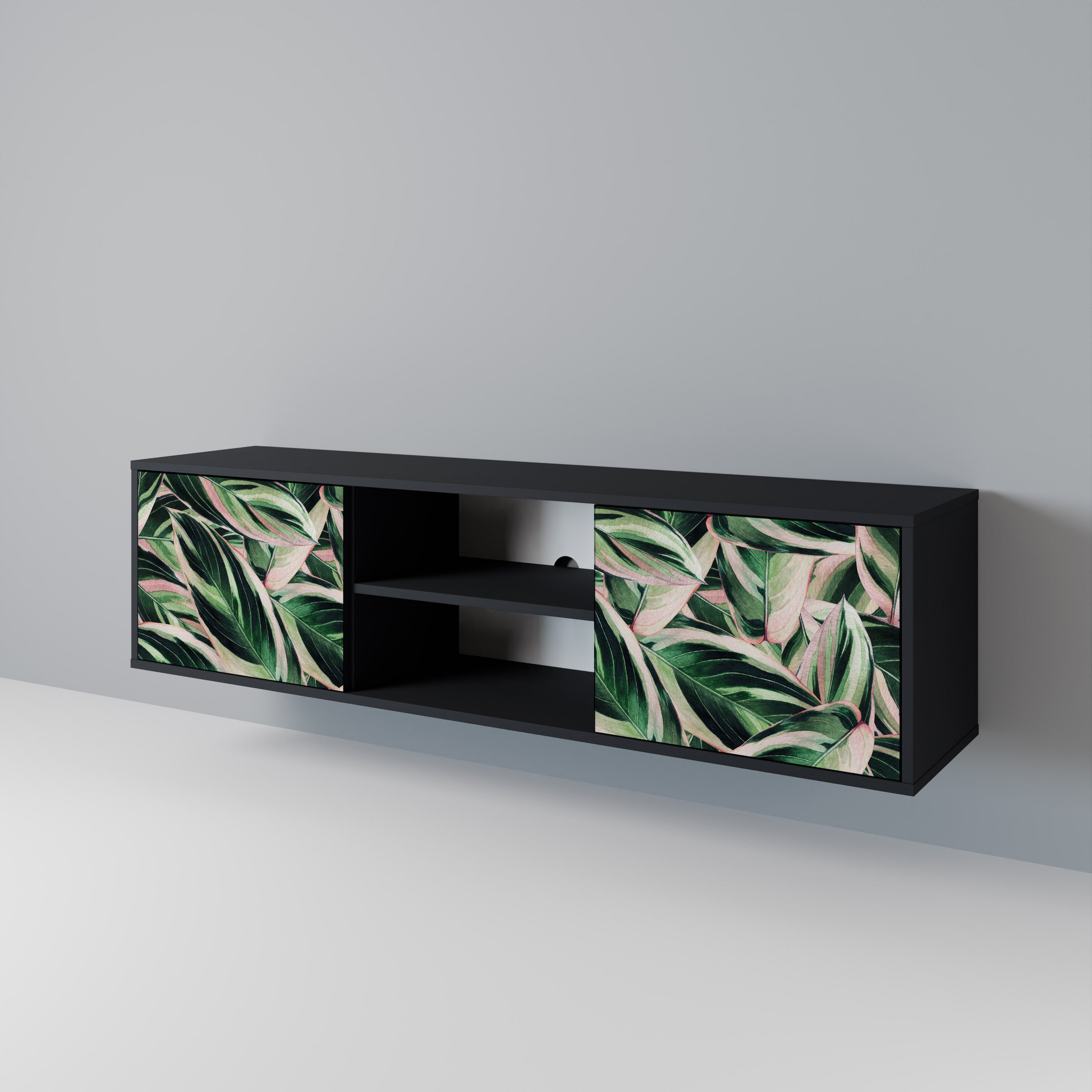 Mueble de TV de 2 puertas EERIE STROMANTHE con acabado negro