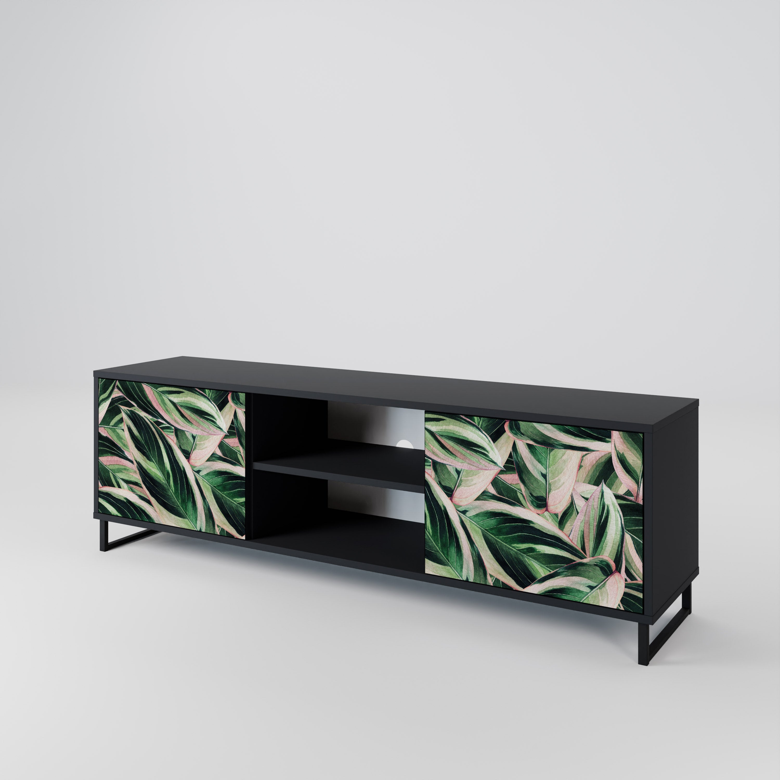 Mueble de TV de 2 puertas EERIE STROMANTHE con acabado negro