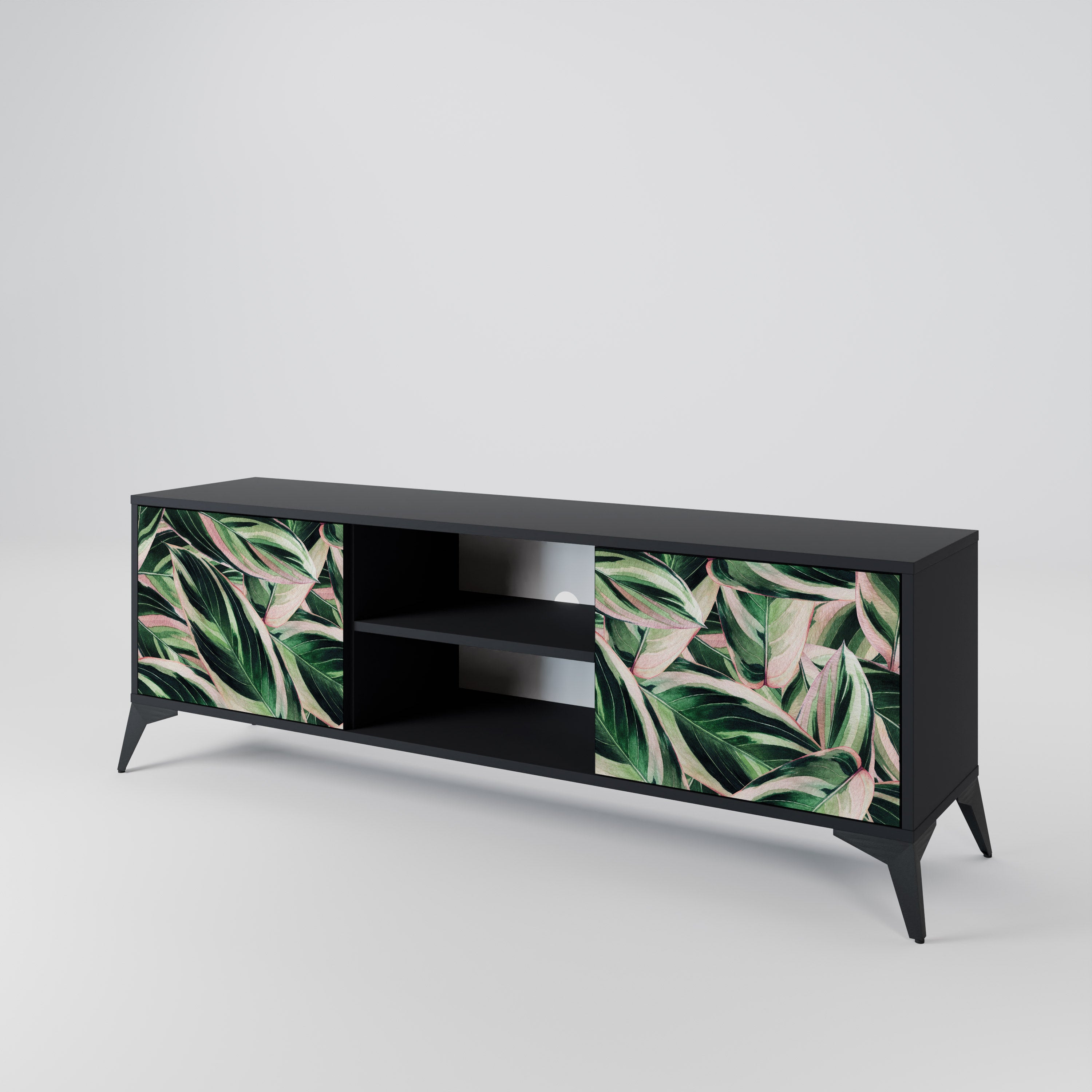 Mueble de TV de 2 puertas EERIE STROMANTHE con acabado negro