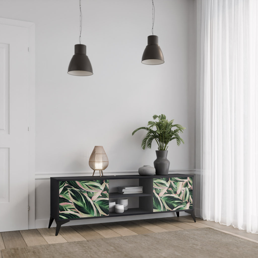 Mueble de TV de 2 puertas EERIE STROMANTHE con acabado negro