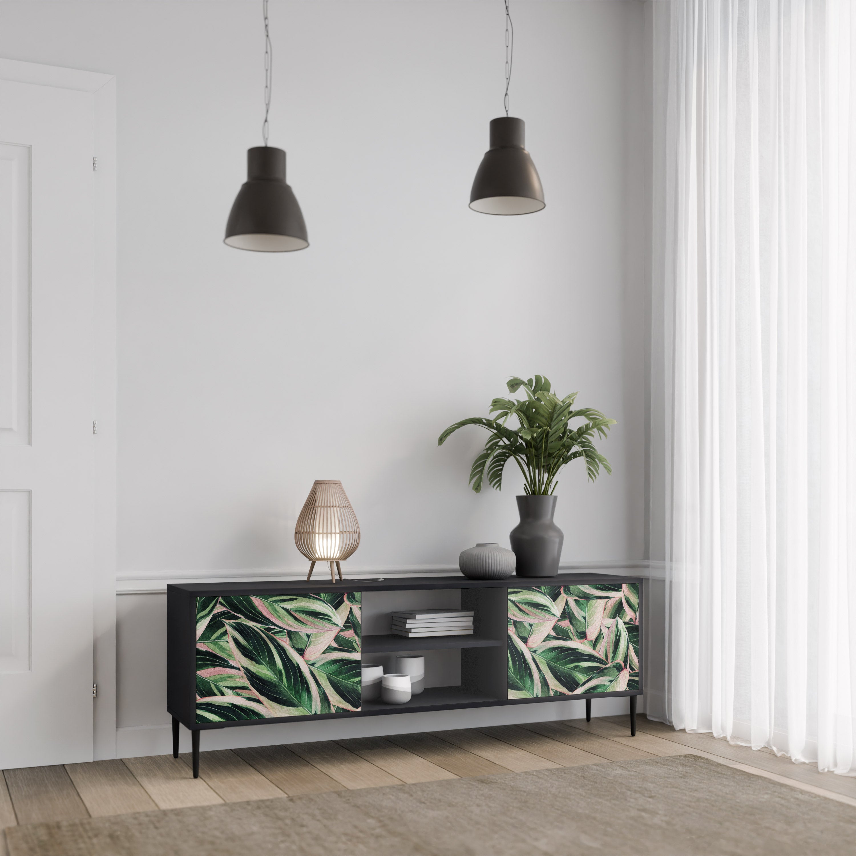 Mueble de TV de 2 puertas EERIE STROMANTHE con acabado negro