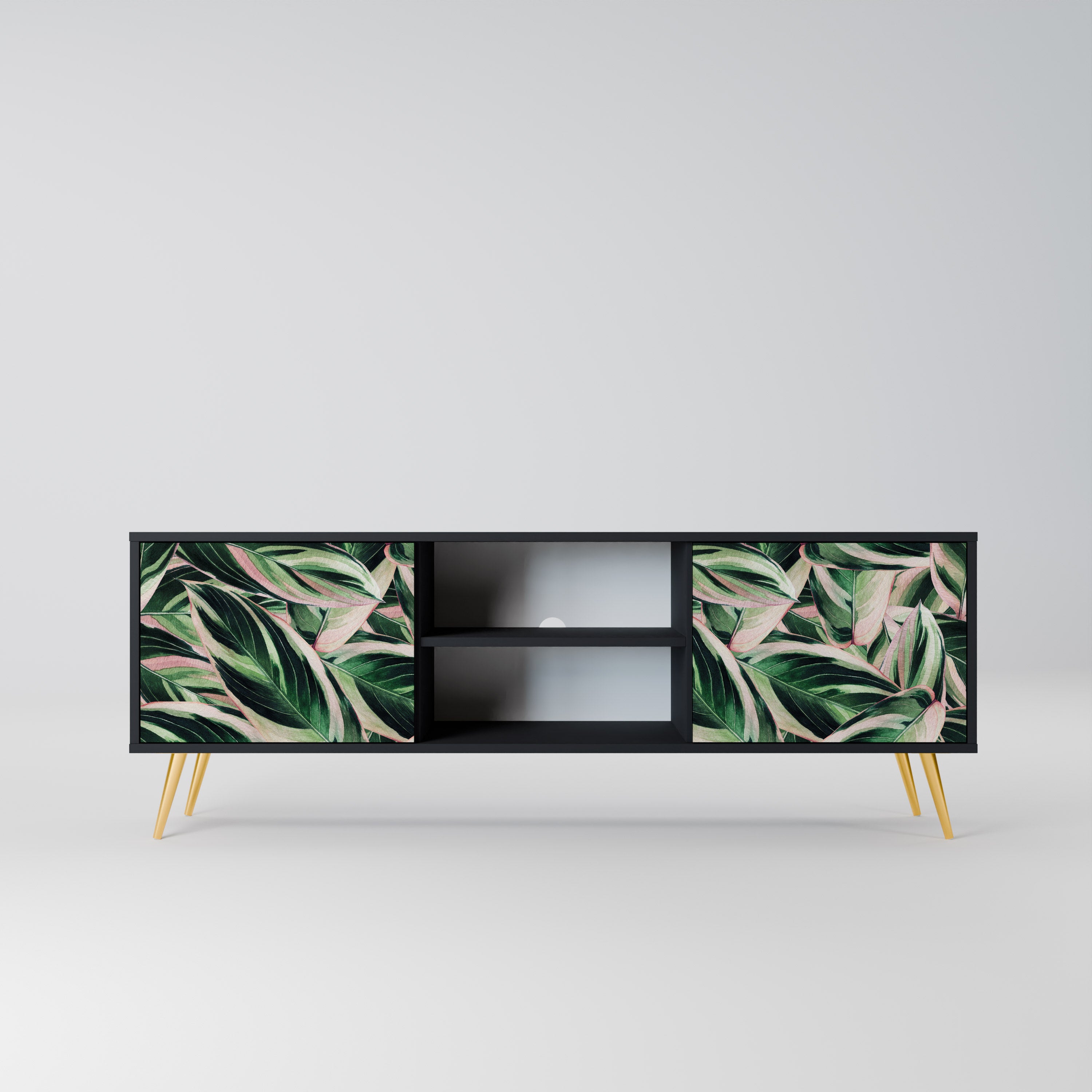 Mueble de TV de 2 puertas EERIE STROMANTHE con acabado negro