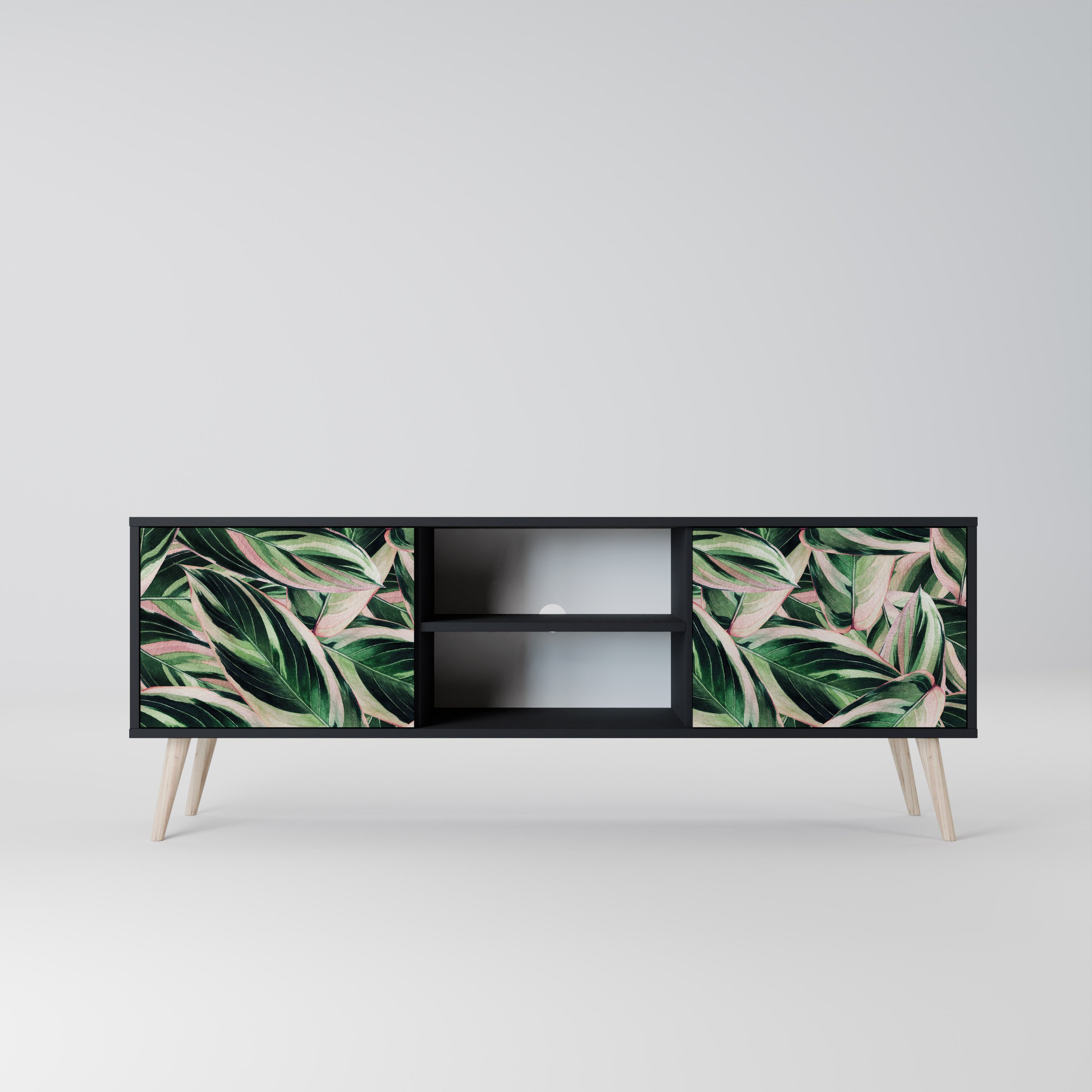 Mueble de TV de 2 puertas EERIE STROMANTHE con acabado negro