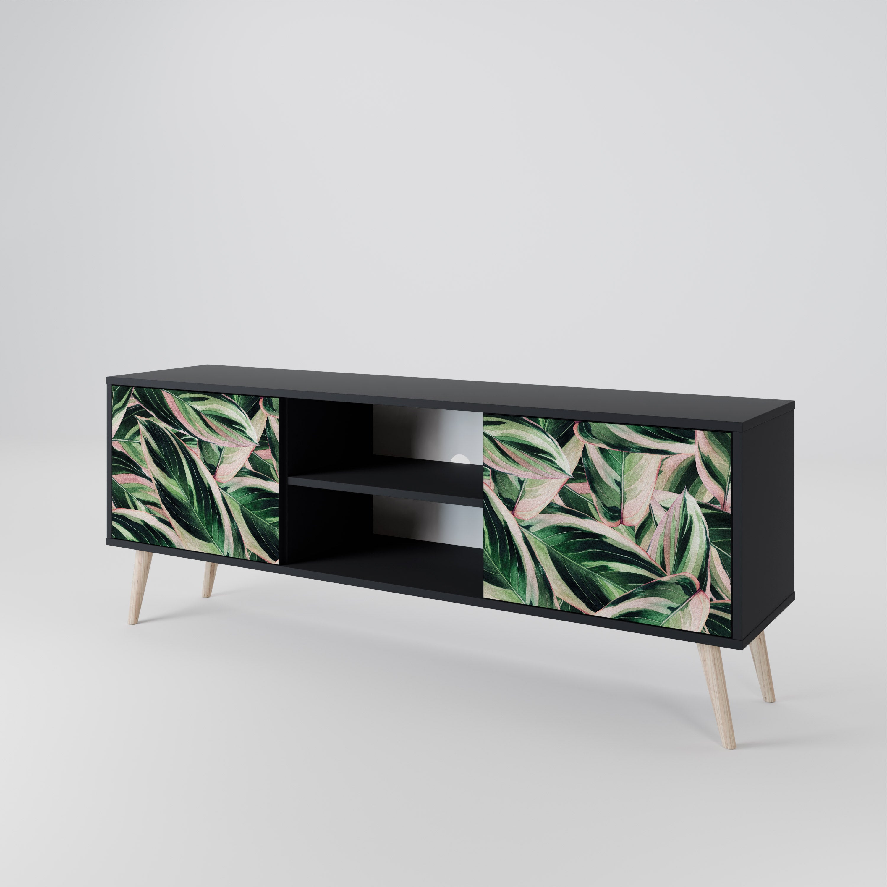 Mueble de TV de 2 puertas EERIE STROMANTHE con acabado negro