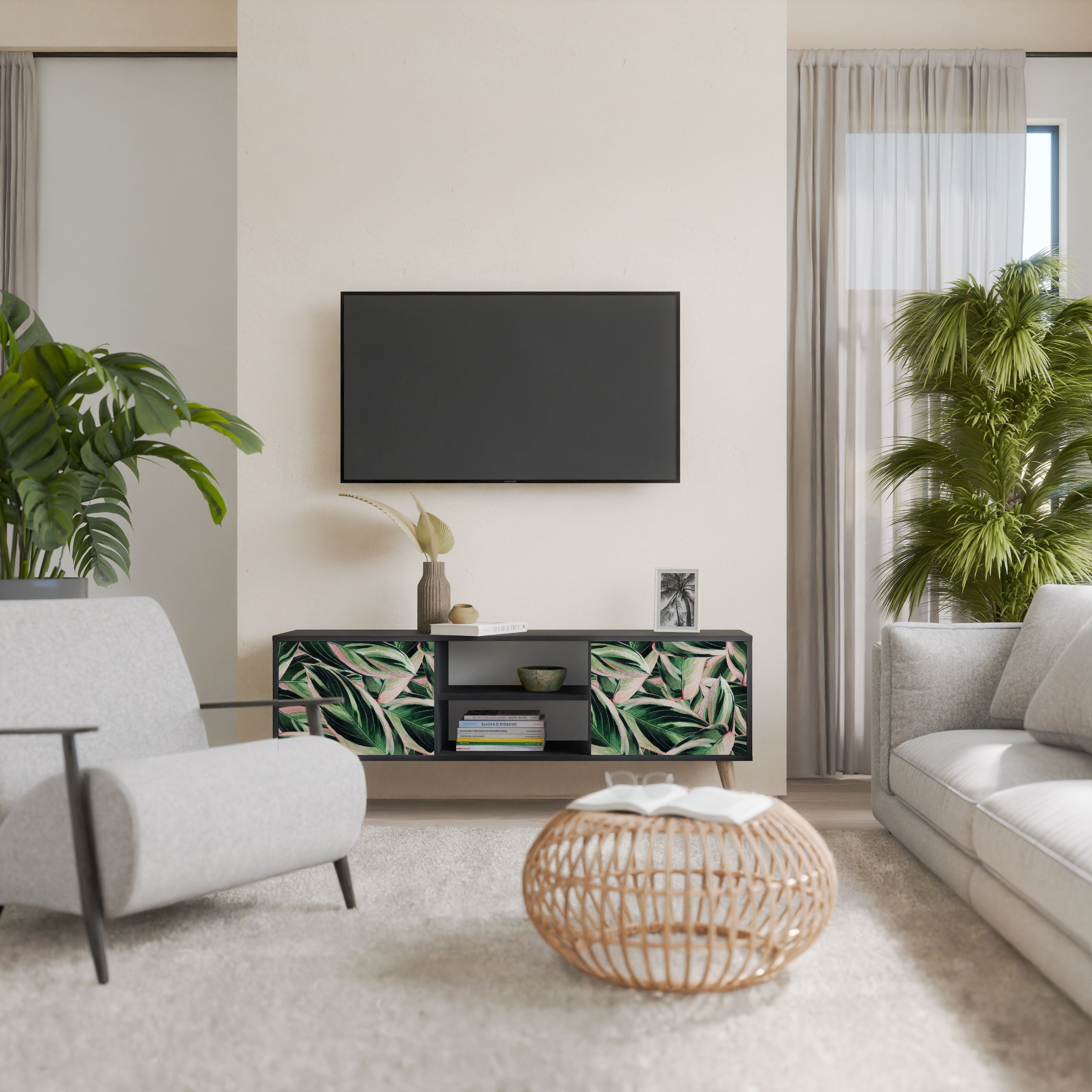 Mueble de TV de 2 puertas EERIE STROMANTHE con acabado negro
