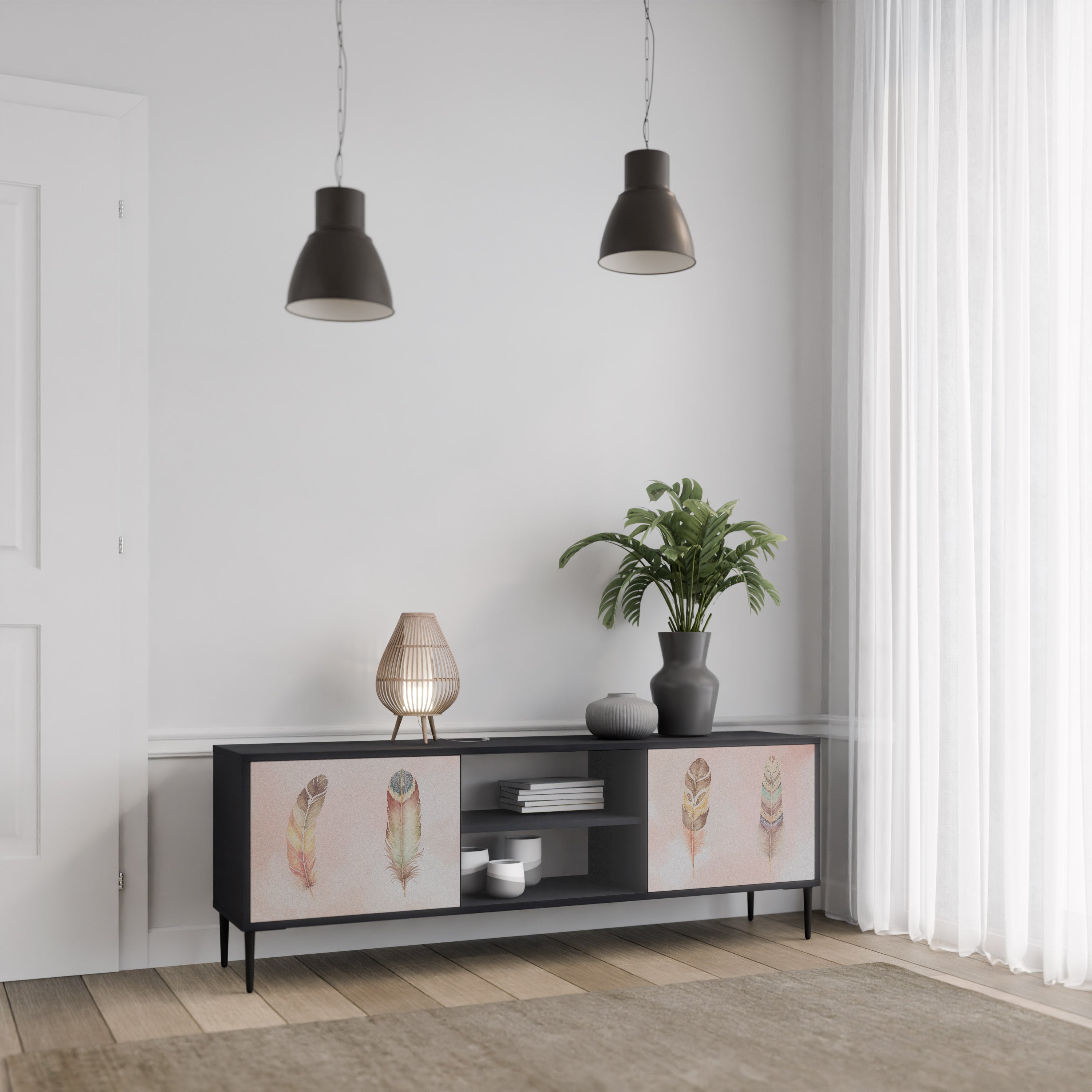Mueble de TV de 2 puertas THE DELIQUESCE en acabado negro