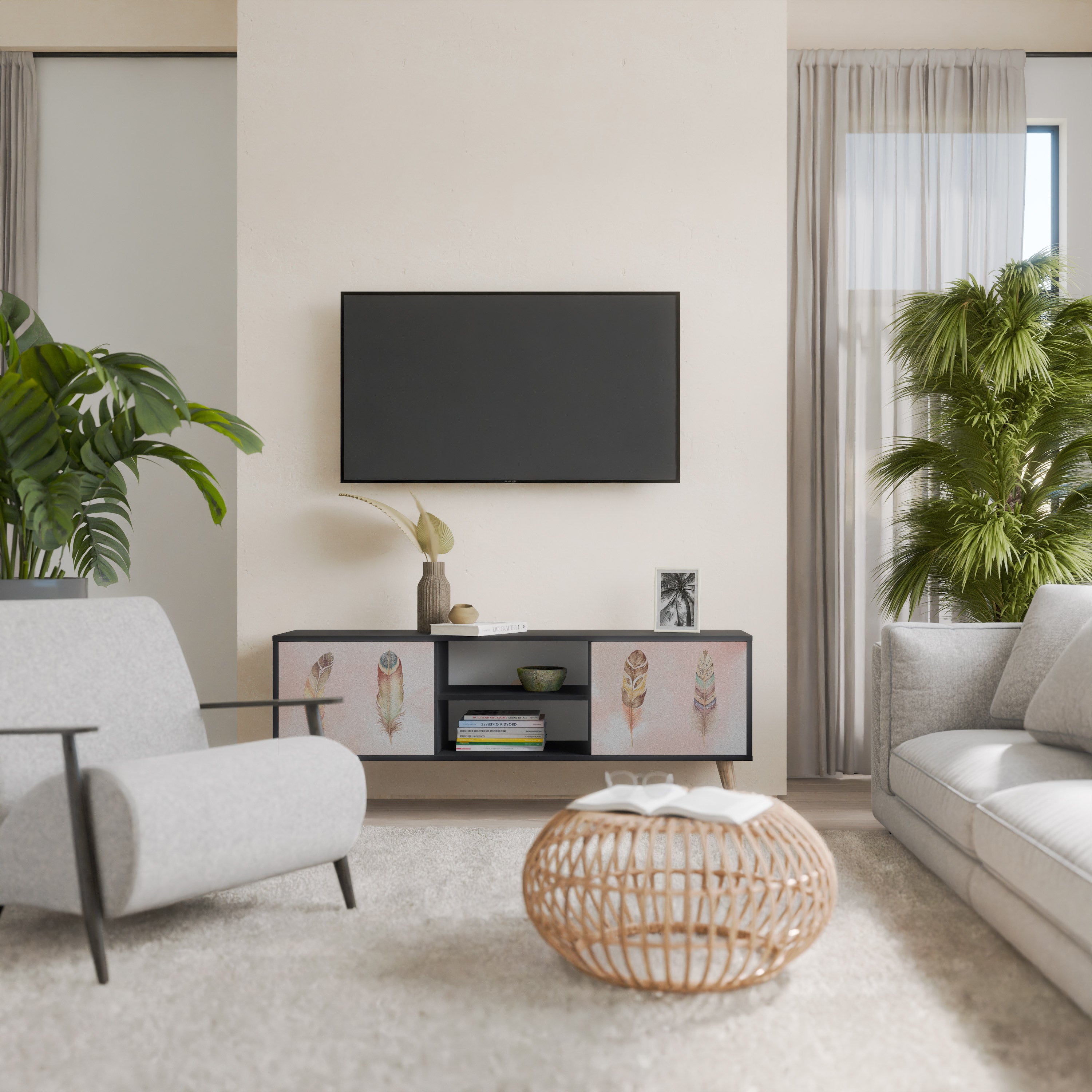 Mueble de TV de 2 puertas THE DELIQUESCE en acabado negro