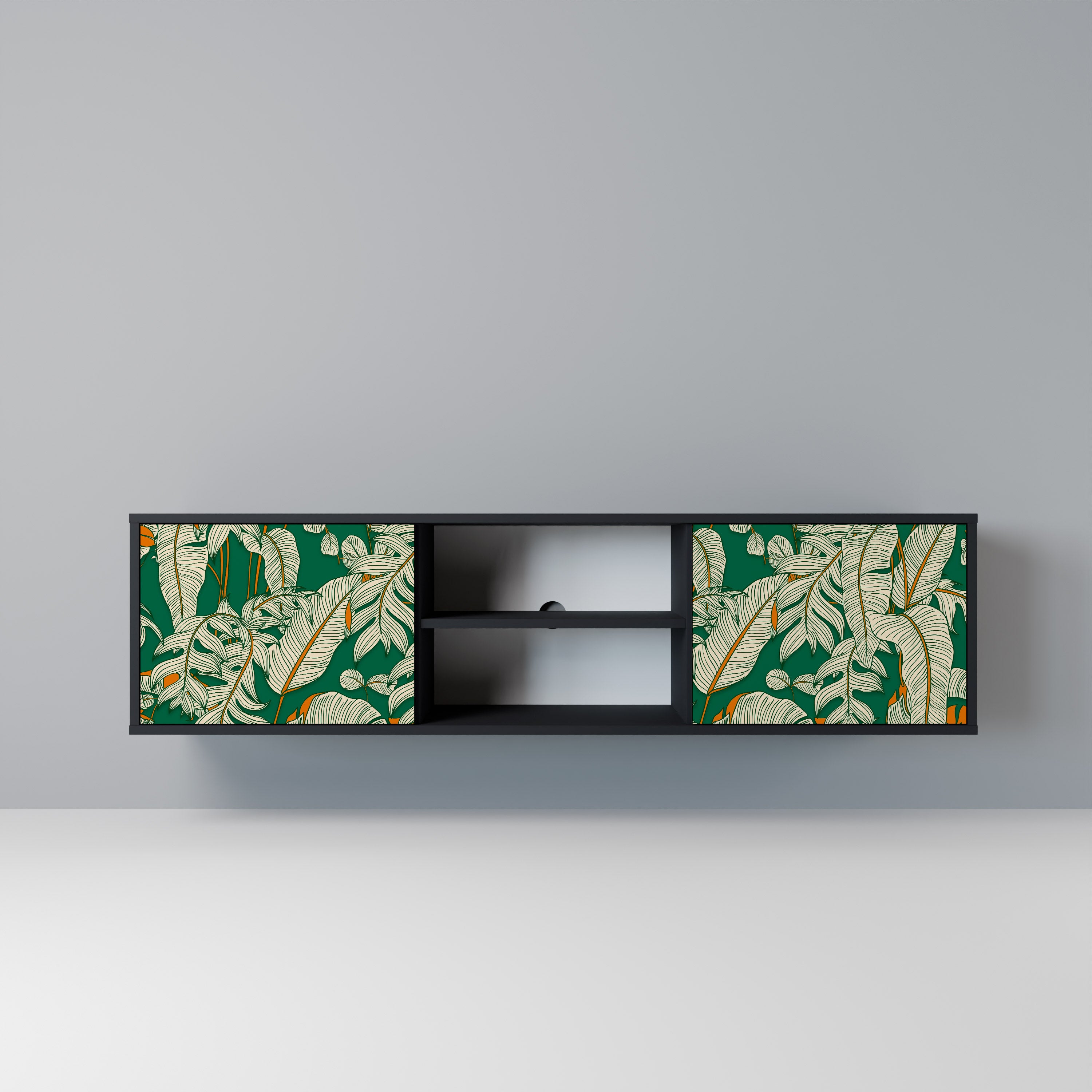 Mueble de TV de 2 puertas VERDANT PLEASURES con acabado negro
