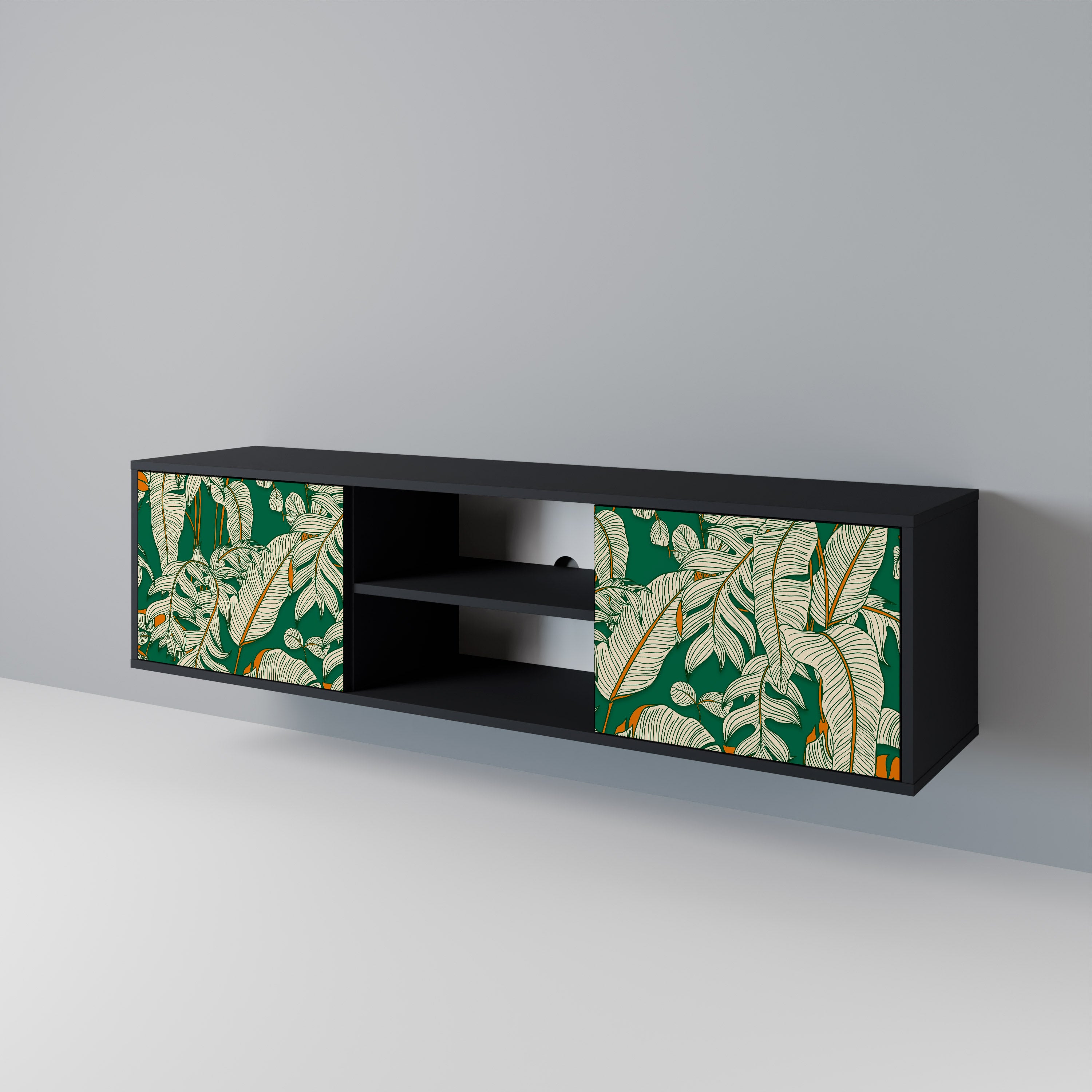 Mueble de TV de 2 puertas VERDANT PLEASURES con acabado negro