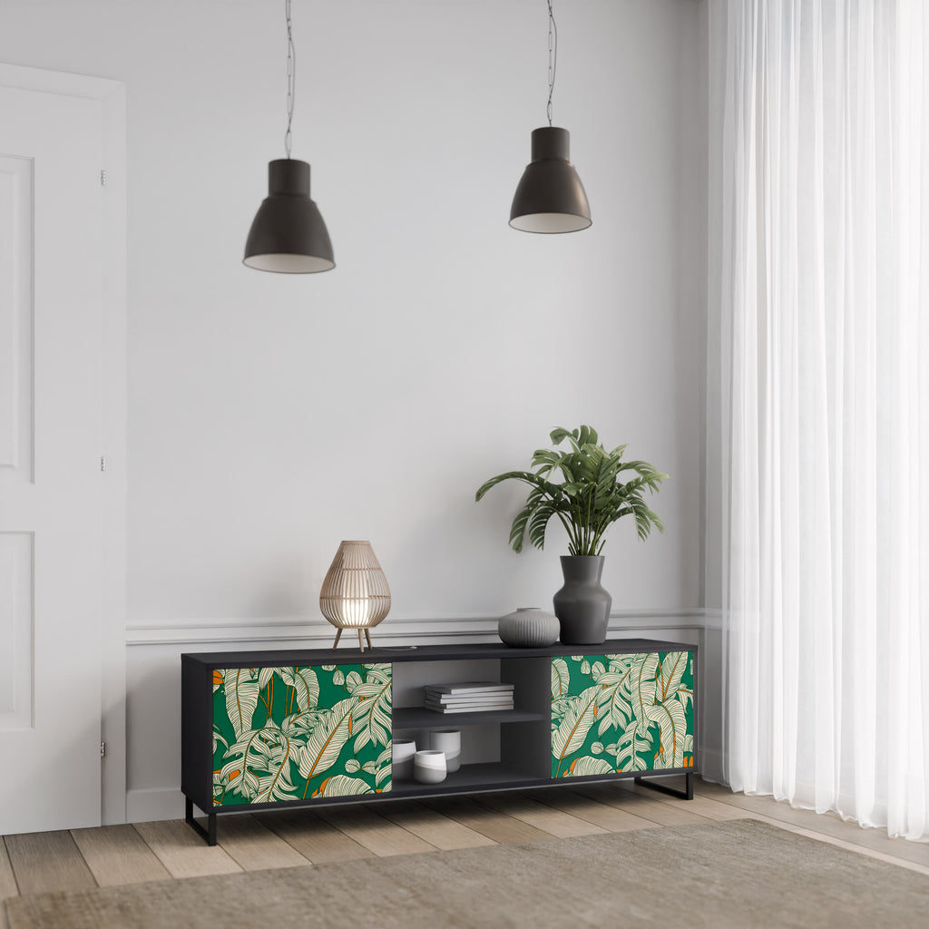 Mueble de TV de 2 puertas VERDANT PLEASURES con acabado negro